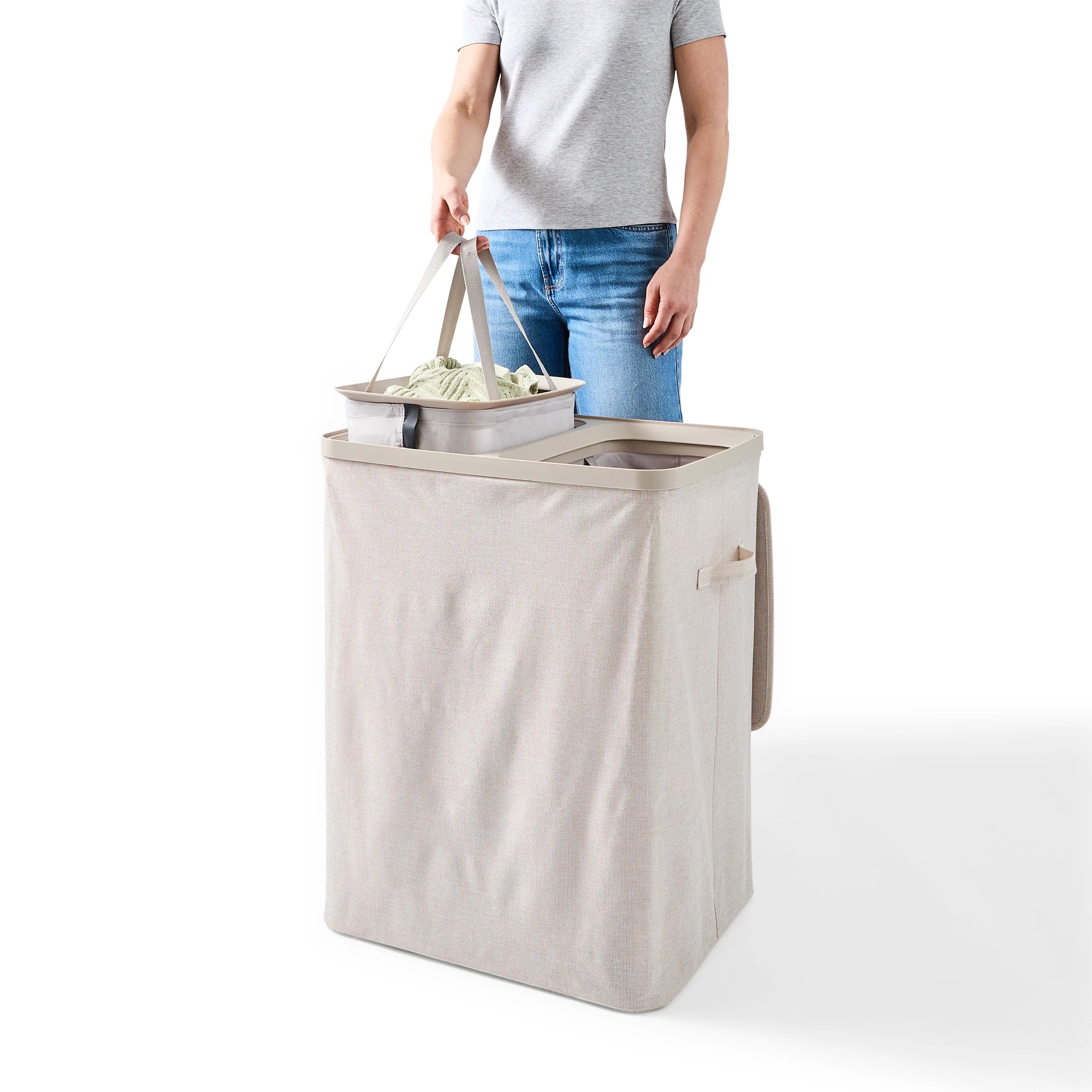 4 Dual Section Laundry Hamper - Beige, 4 of 11