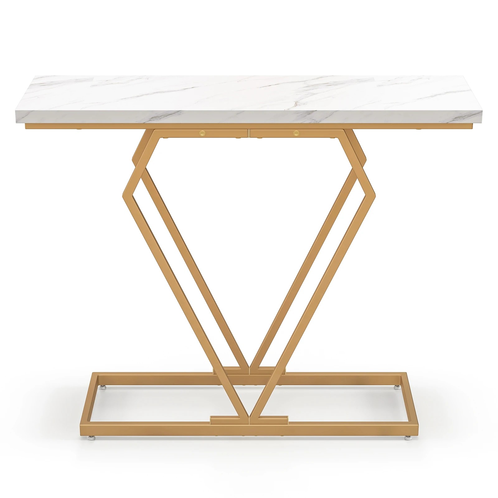 1 Costway 100cm Console Table Narrow Accent Table Faux Marble Entryway Table Gold, 1 of 4
