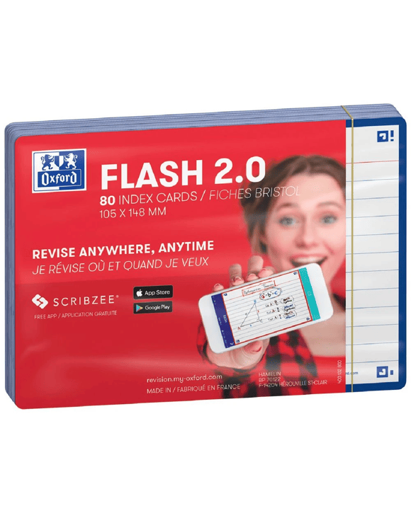 Oxford Flash 2.0 Index Cards Ruled 105 x 148mm Navy 80 Pack