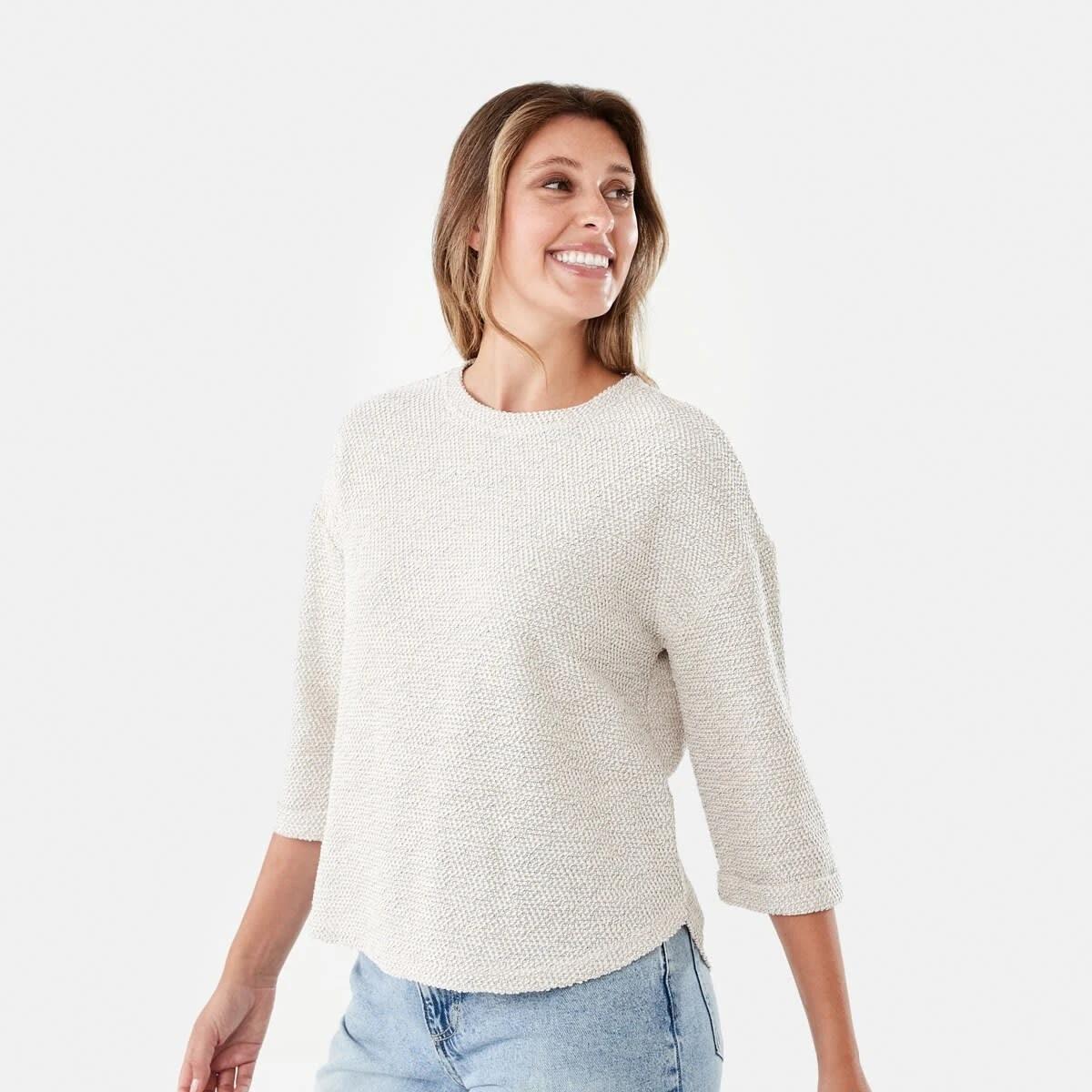 2 Long Sleeve Textured Split Hem Top Nat Beige, 2 of 7