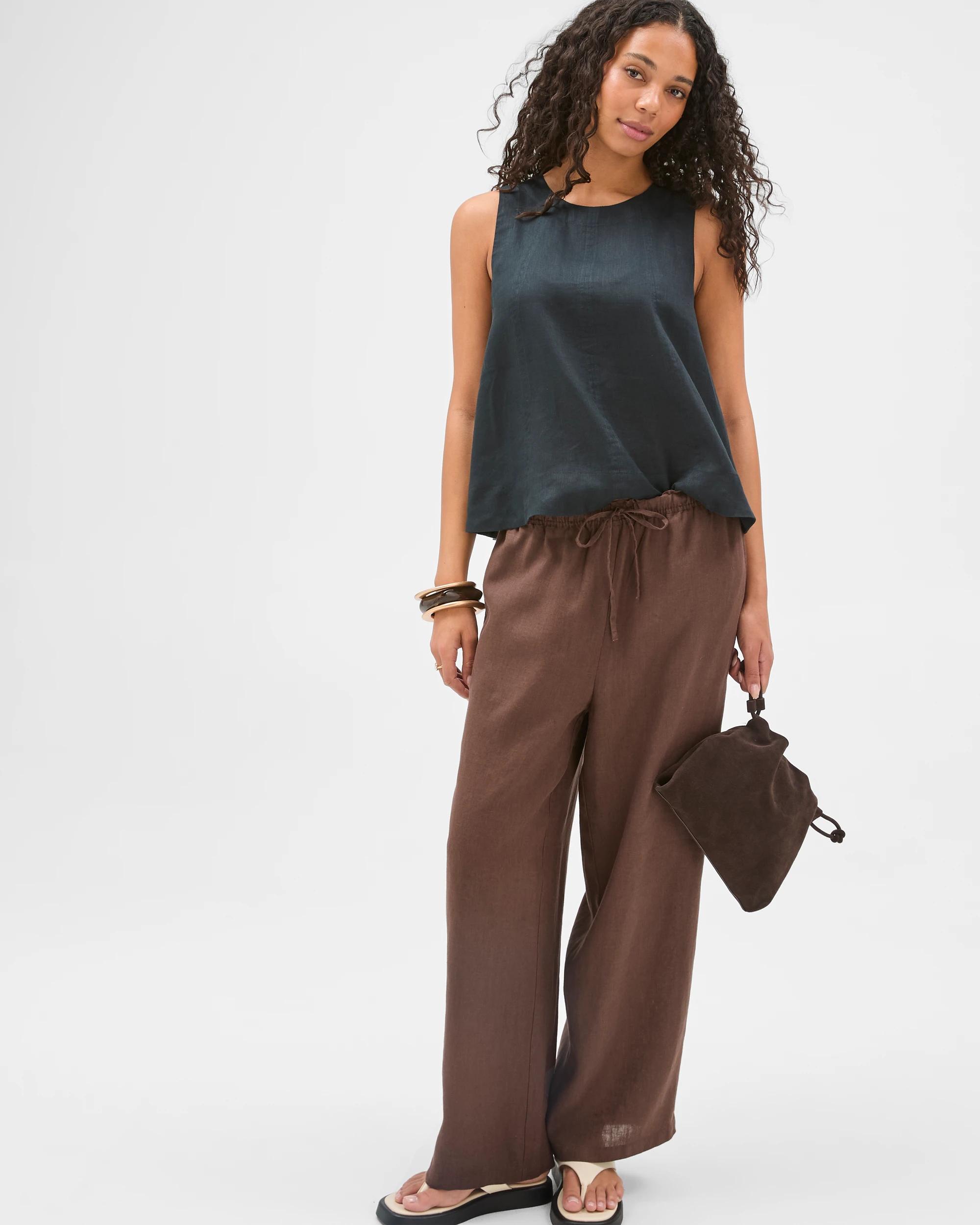2 Target Woman European Linen Wide Leg Pants COFFEE BEAN, 2 of 6