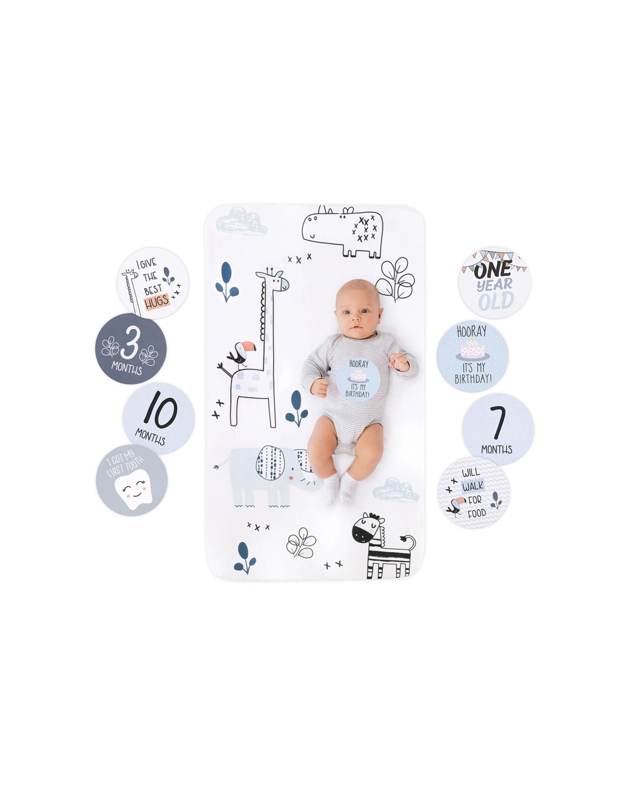 1 Little Haven Baby Infant Photo Op Sheet And 12-Milestone Cards Safari Cotton - Multi, 1 of 2