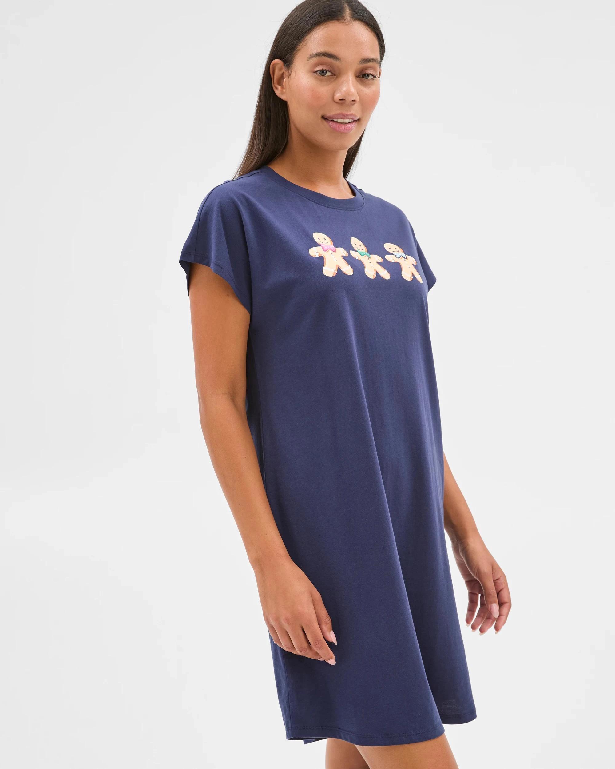 3 Target Australian Cotton T-Shirt Nightie NAVY CHRISTMAS GINGERBREAD, 3 of 5