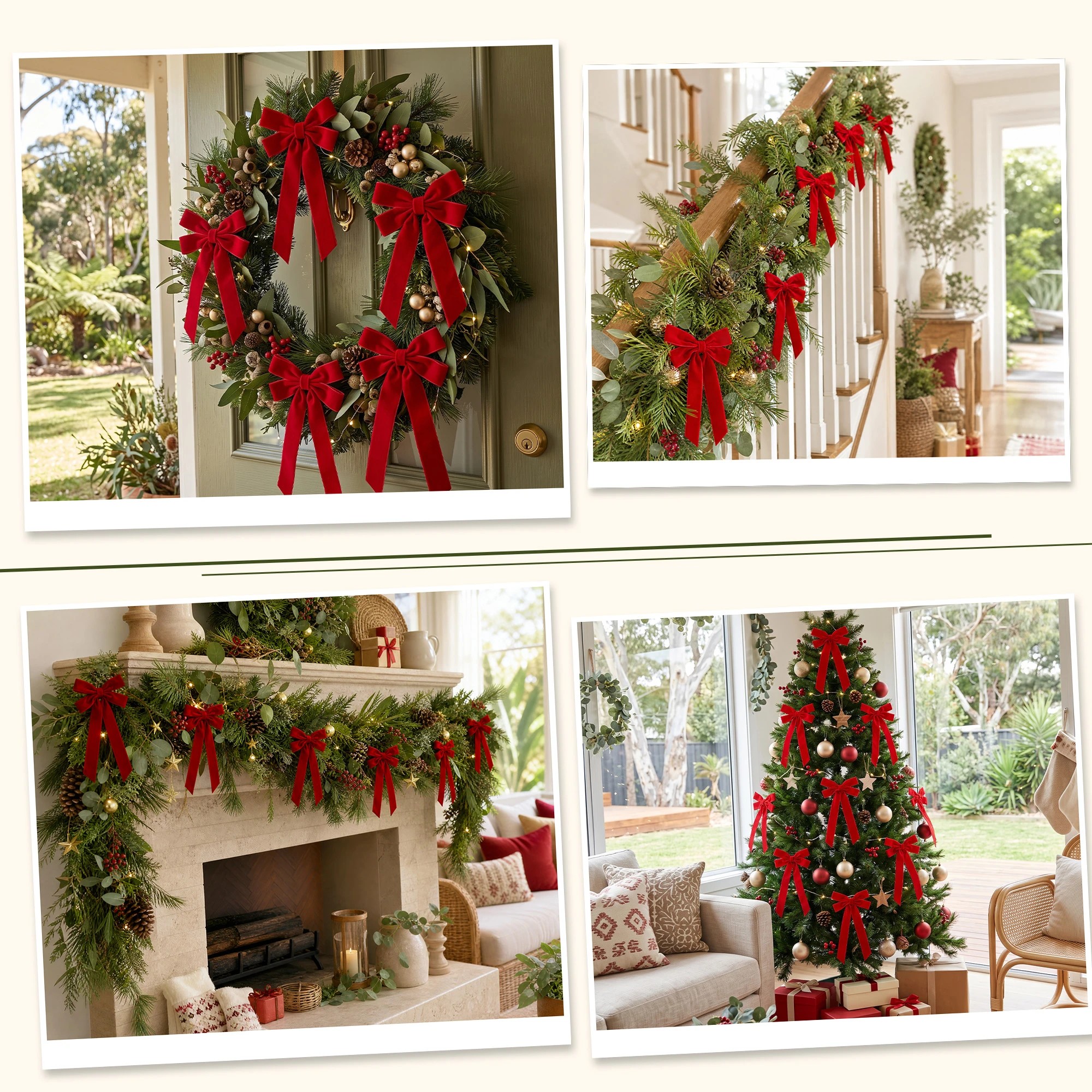 5 Jingle Jollys 12Pcs Christmas Bows Tree Decorations Xmas Decor - Red, 5 of 9
