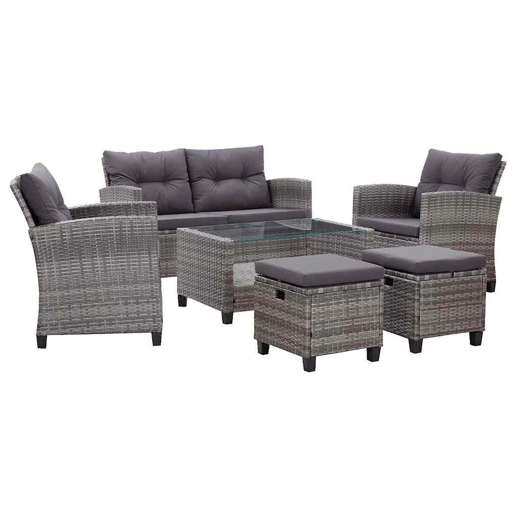 1 Vidaxl 6 Piece Garden Sofa Set With Cushions Poly Rattan Dark - Grey, 1 of 10