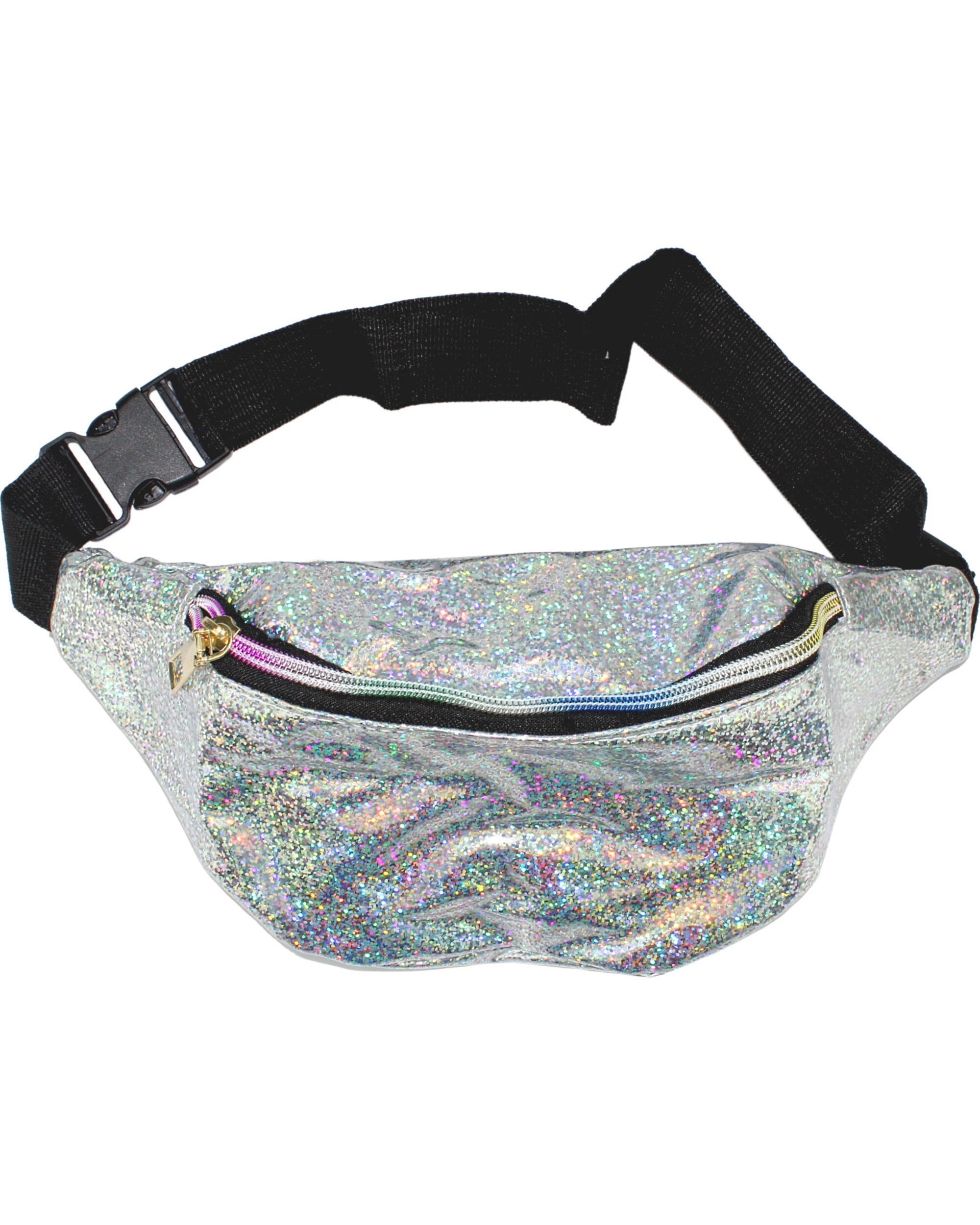 1 Partyrama Holographic Silver Bum Bag with Rainbow Zip - Silver, 1 of 1