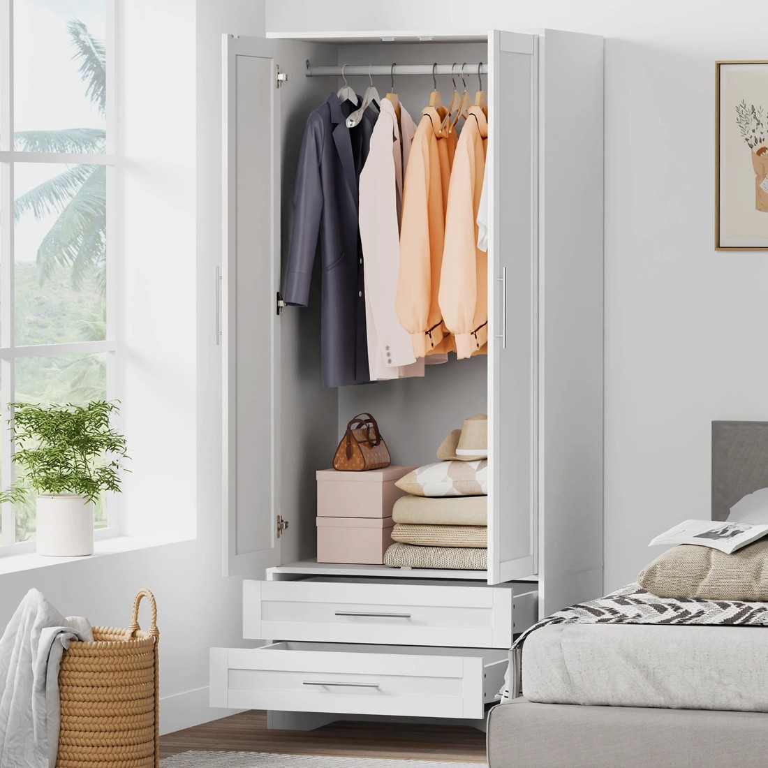 4 Alfordson Wardrobe Clothes Storage Cabinet Organizer Drawer Hanging Rod - White, 4 of 10