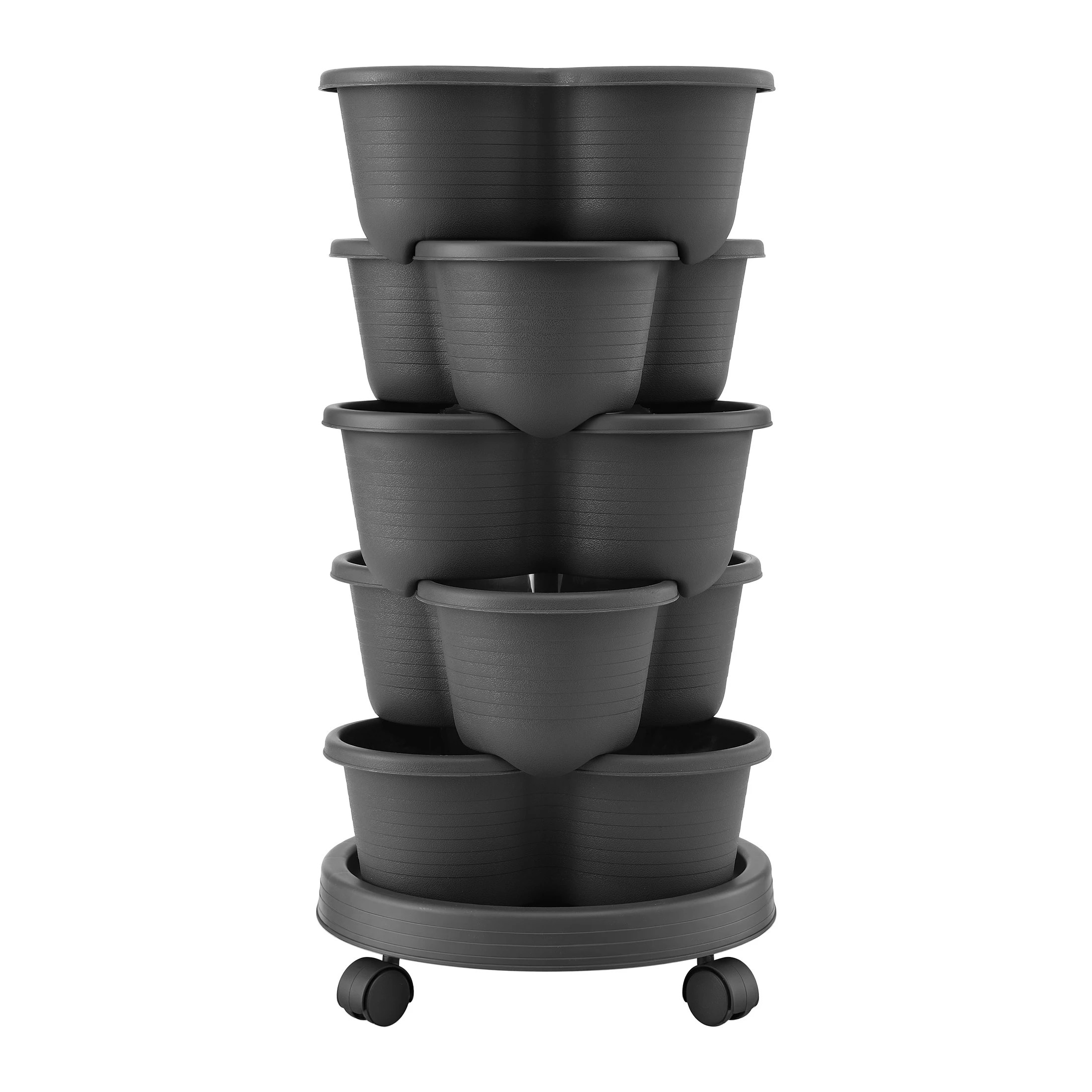 3 Green Fingers 5 Tier Vertical Garden Planter Movable Stackable Strawberry Pots with 4 Wheels - Grey, 3 of 4