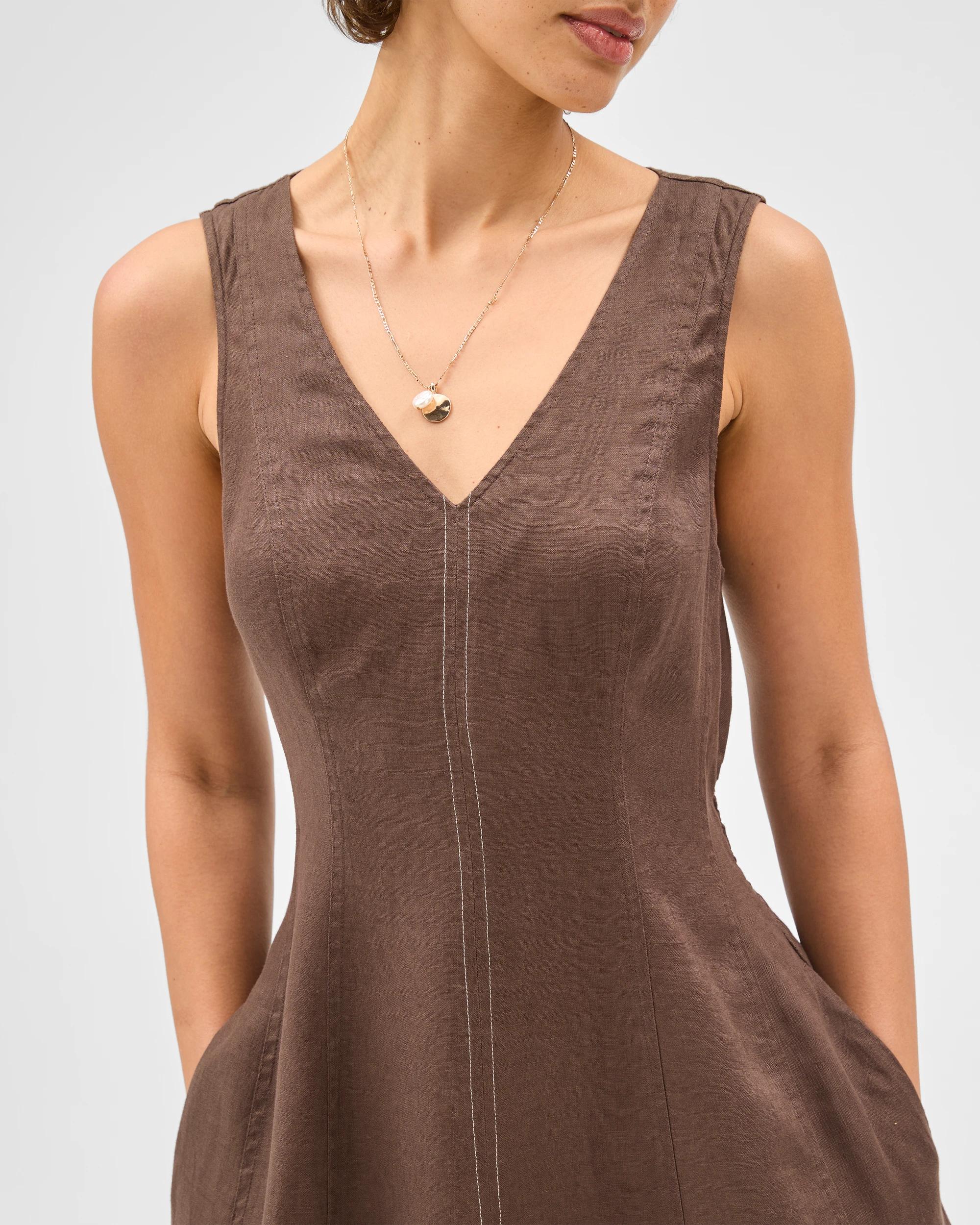 6 Target Woman European Linen Sleeveless Seamed Midi Dress COFFEE BEAN, 6 of 7