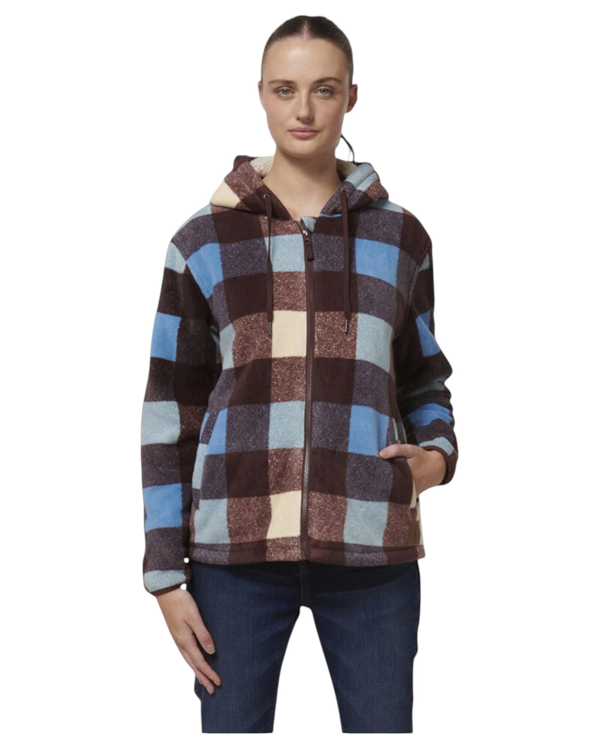 9 Hard Yakka Womens Check Zoodie Fleece Zip Up Hoodie Mocha MOCHA, 9 of 10