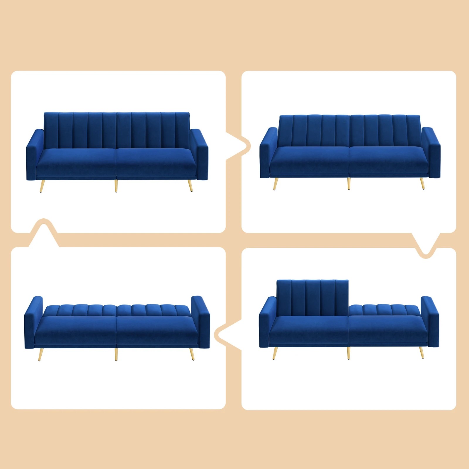 3 Alfordson Sofa Bed Couch 3 Seater Lounge Velvet - Blue, 3 of 9