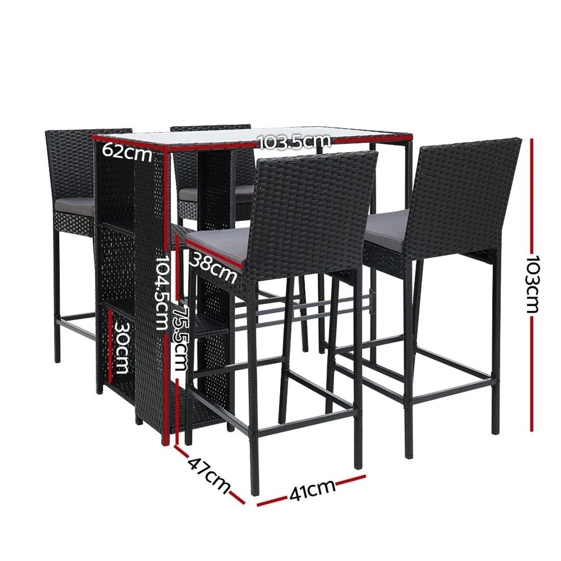 2 Gardeon 5-Piece Outdoor Bar Set Patio Dining Chairs Wicker Table Stools - Black, 2 of 6