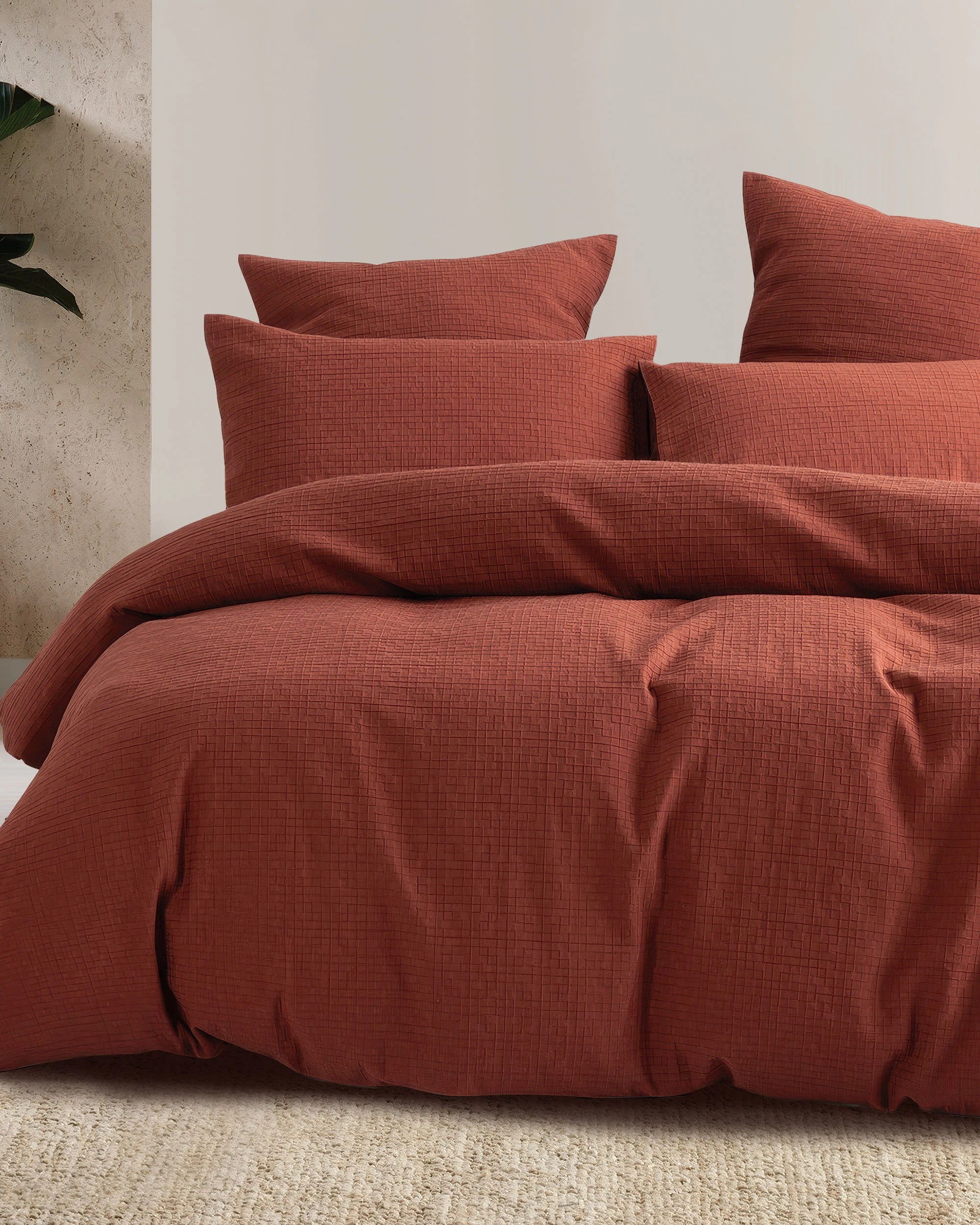 1 Bambury Trellis Jacquard Cotton-Polyester Blend  Easy Care Machine Washable  Quilt Cover Set  Brick - Queen Bed - Red, 1 of 4