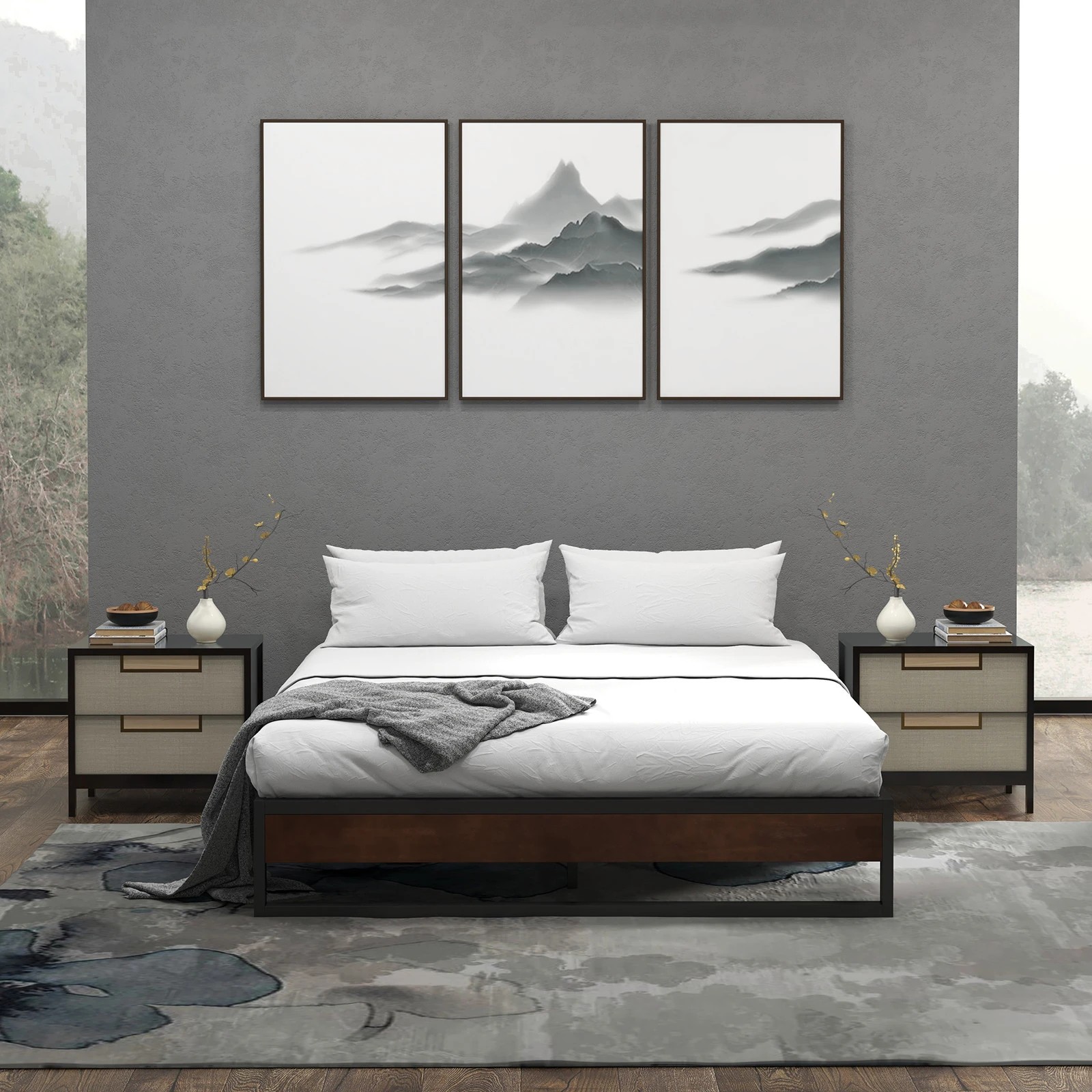 3 Milano Décor Sorrento Metal Wood Bed Frame Mattress Base Platform Modern - Black, 3 of 10