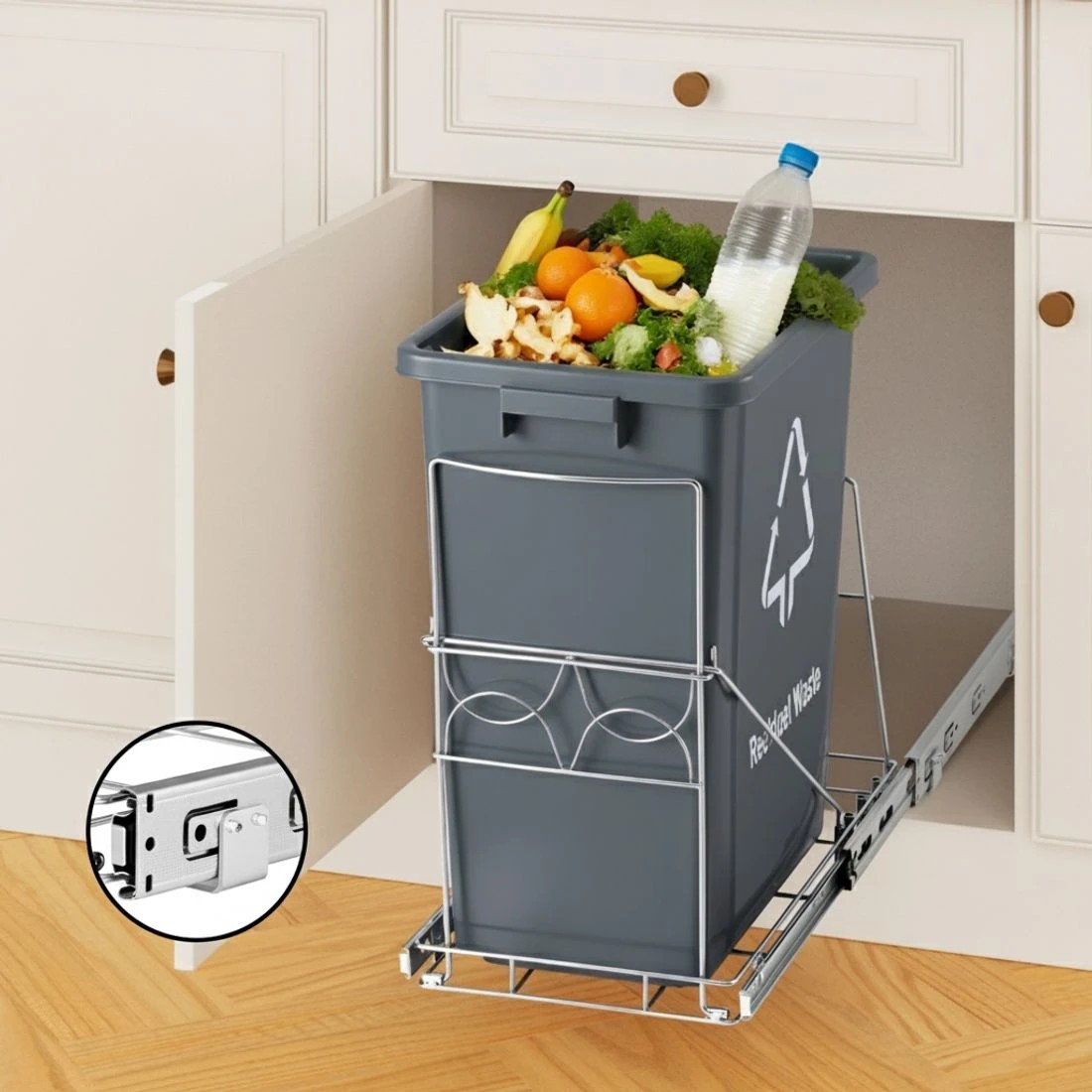 4 Cefito Pull Out Bin Kitchen Cabinet Slide Garbage Rubbish Bins Basket 40L - Grey, 4 of 4