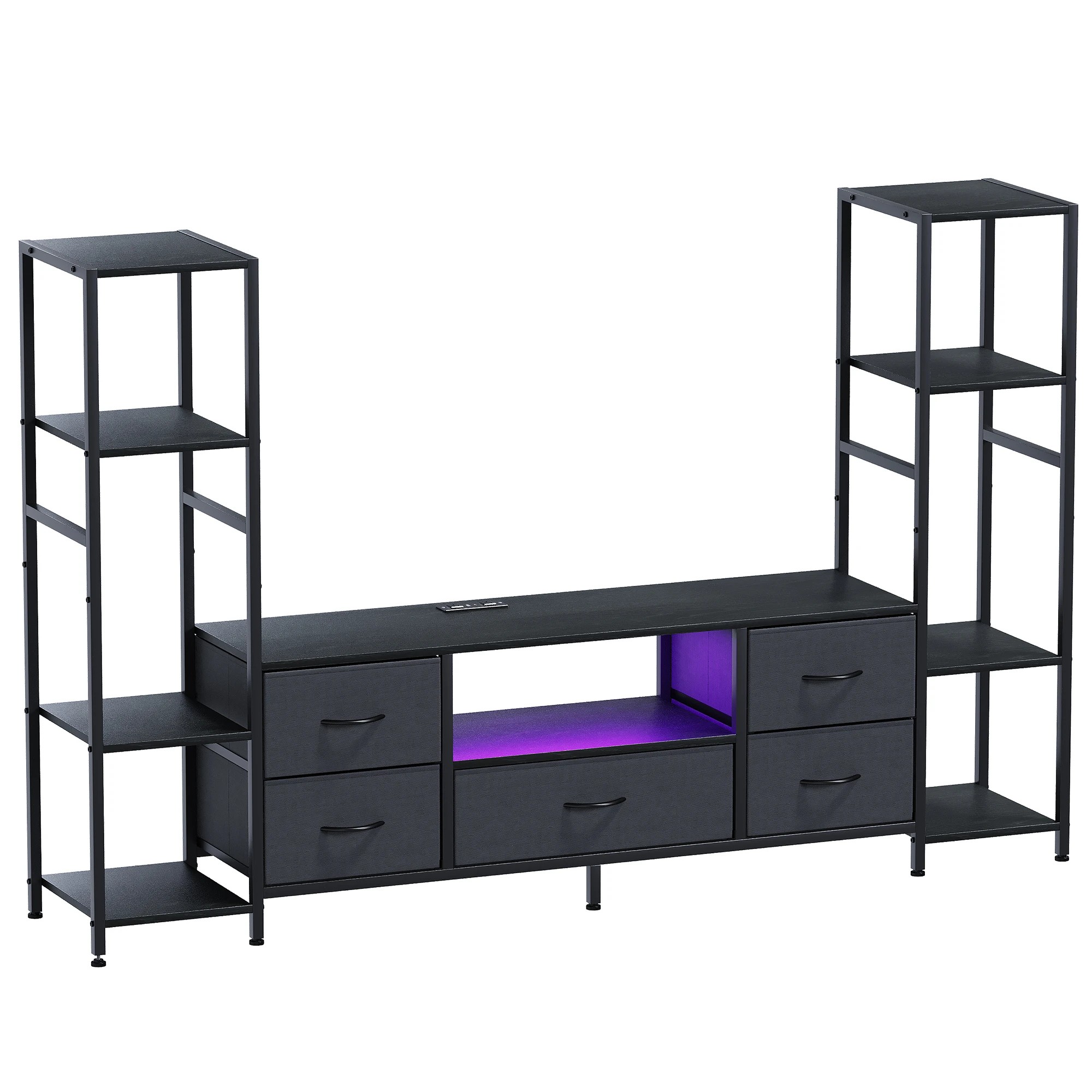 1 Advwin 185cm TV Stand with Bookshelf Power Outlet & LED Lights for 32-55 inch TV - Black, 1 of 7