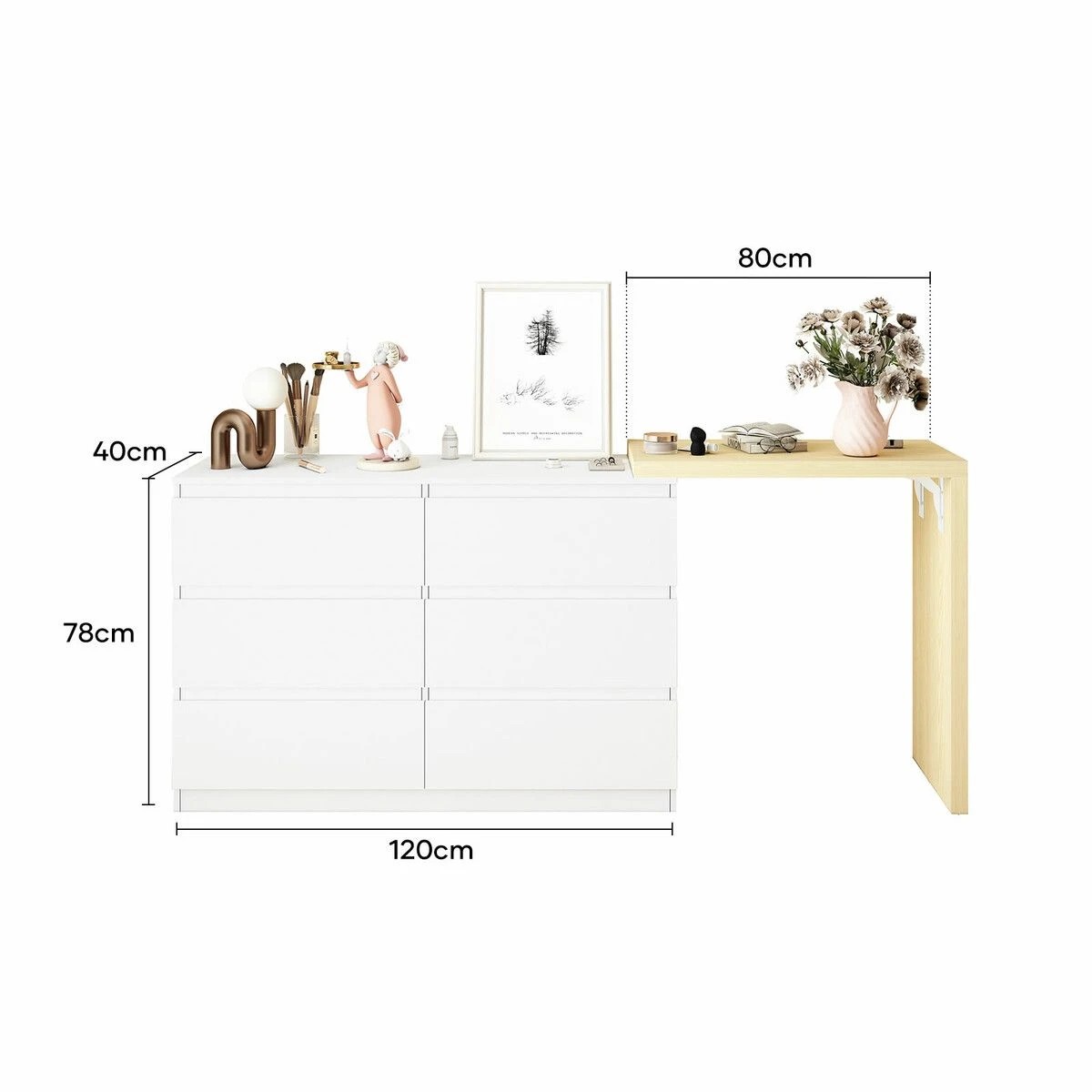 6 Ausway 6 Chest of Drawers Dresser Makeup Vanity Tallboy Storage Cabinet, 6 of 8