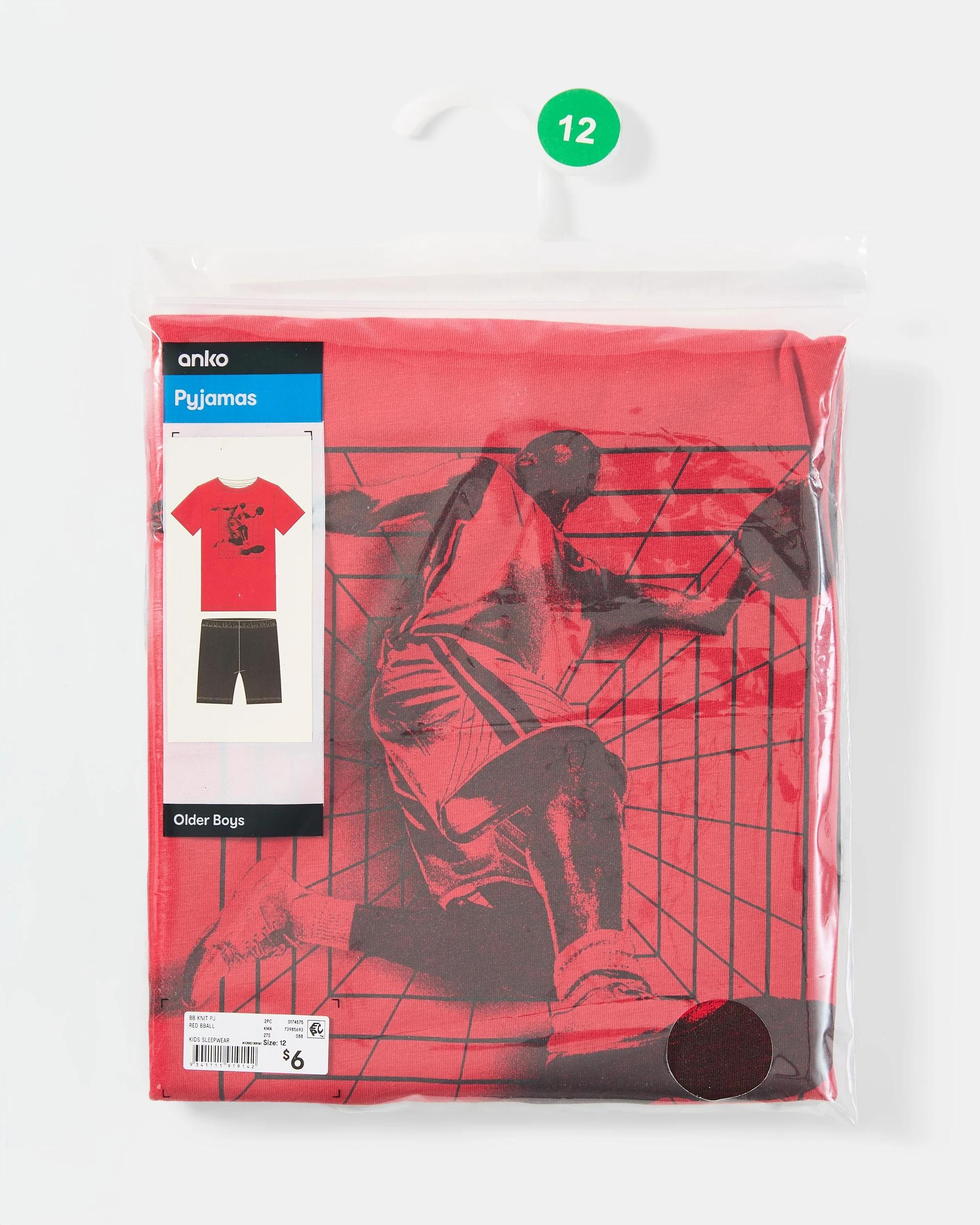 9 Short Sleeve Knit Pyjama Set Red Bball, 9 of 10