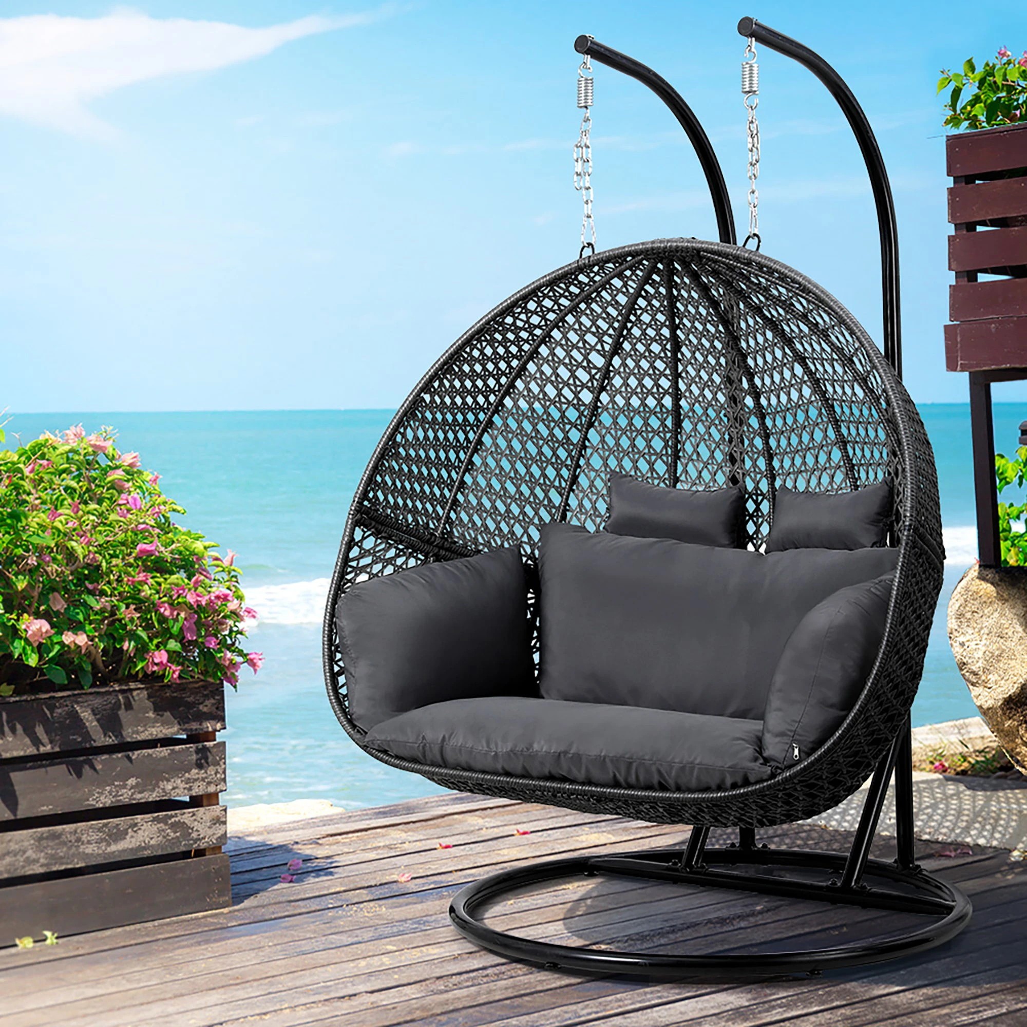7 Gardeon Outdoor Swing Chair Hanging Rattan Patio Furniture Pod Stand Cushion 2 - Multi, 7 of 7