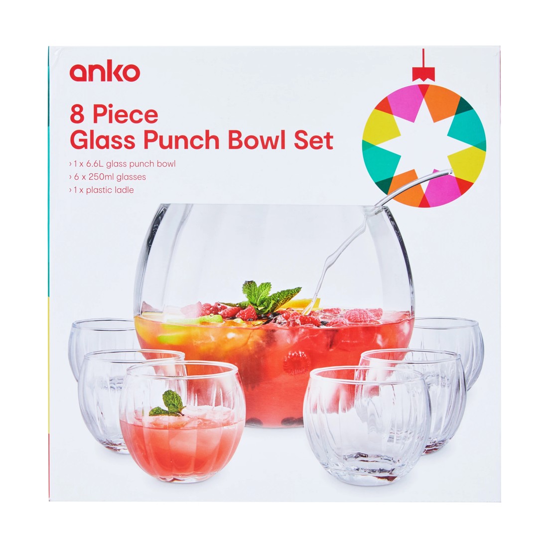 6 8 Piece Clear Glass Punch Bowl Set, 6 of 6