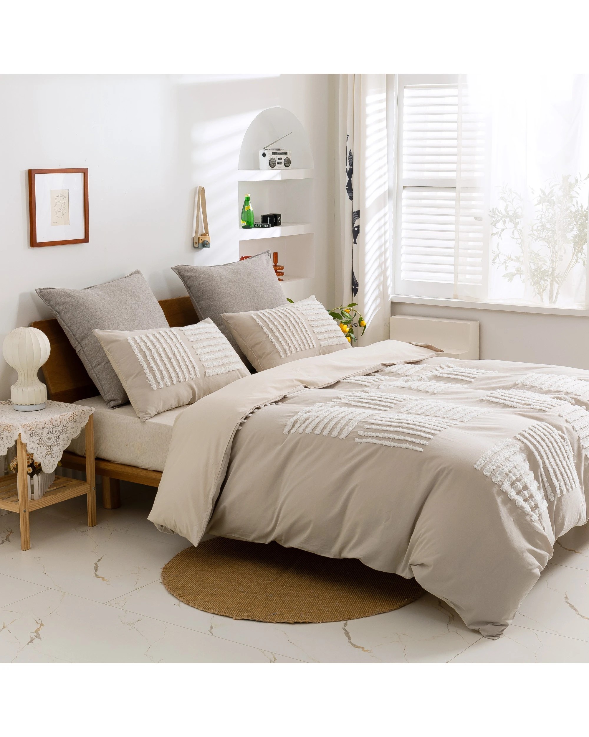 2 Dreamaker Salma Tufted Washed Vintage Cotton Quilt Cover Set - Queen Bed - Beige, 2 of 6