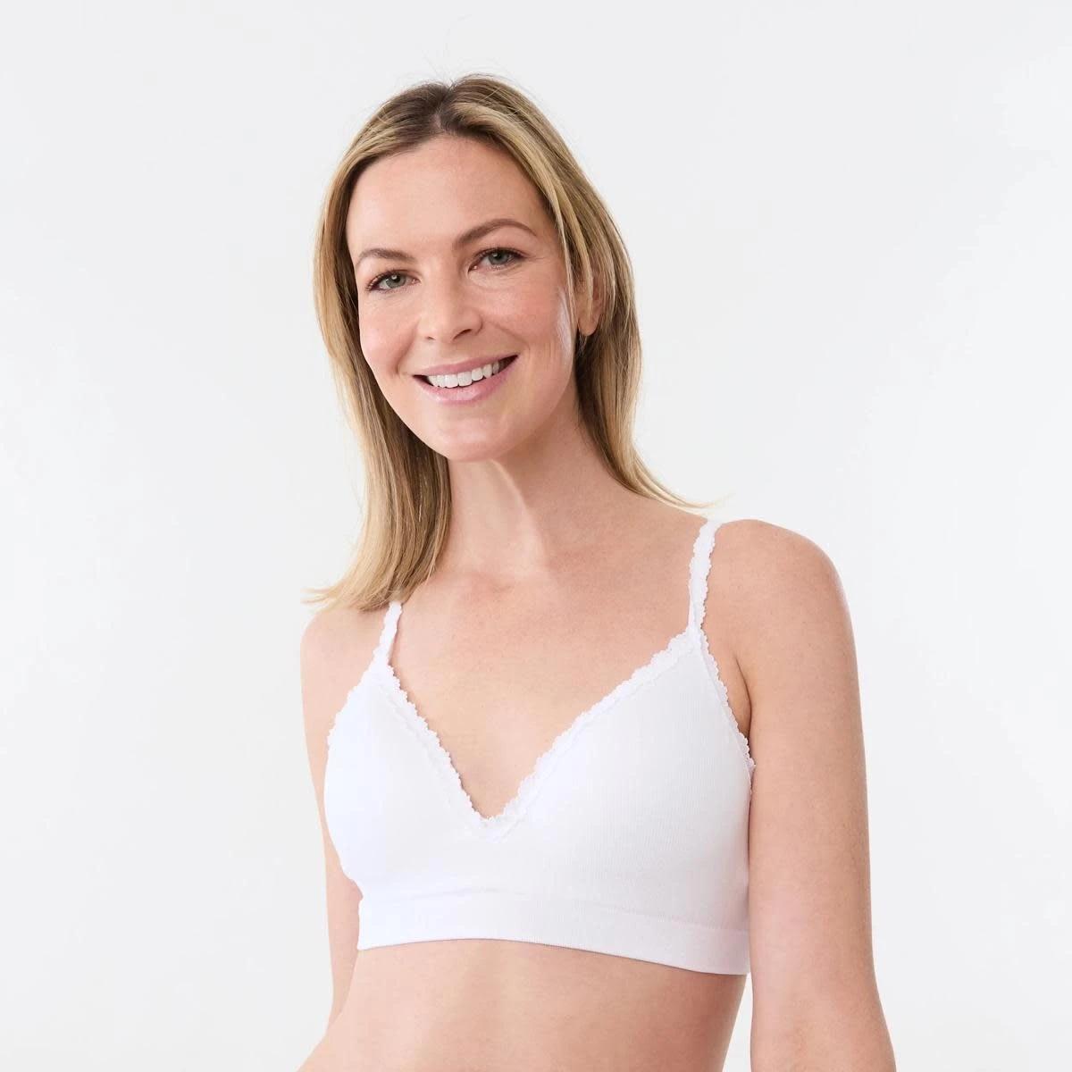1 Wirefree Seamfree Lace Trim Push Up Bra WHITE, 1 of 5