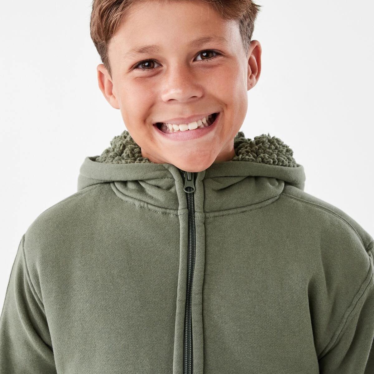 3 Sherpa Lined Zip Through Hoodie Grn 4 Leaf, 3 of 7