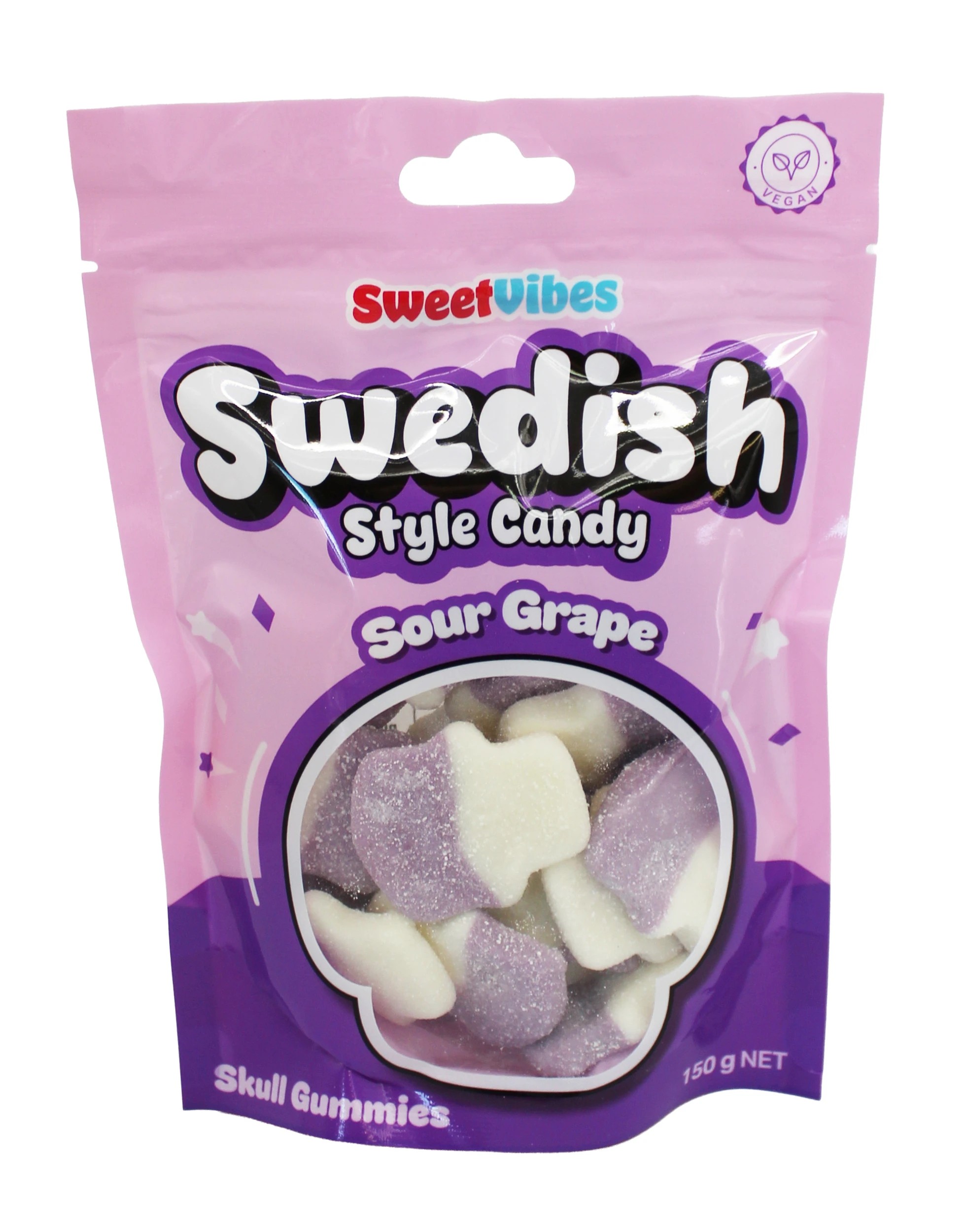 1 Sweet Vibes Swedish Style Candy Skull Gummies 150g - Sour Grape, 1 of 2