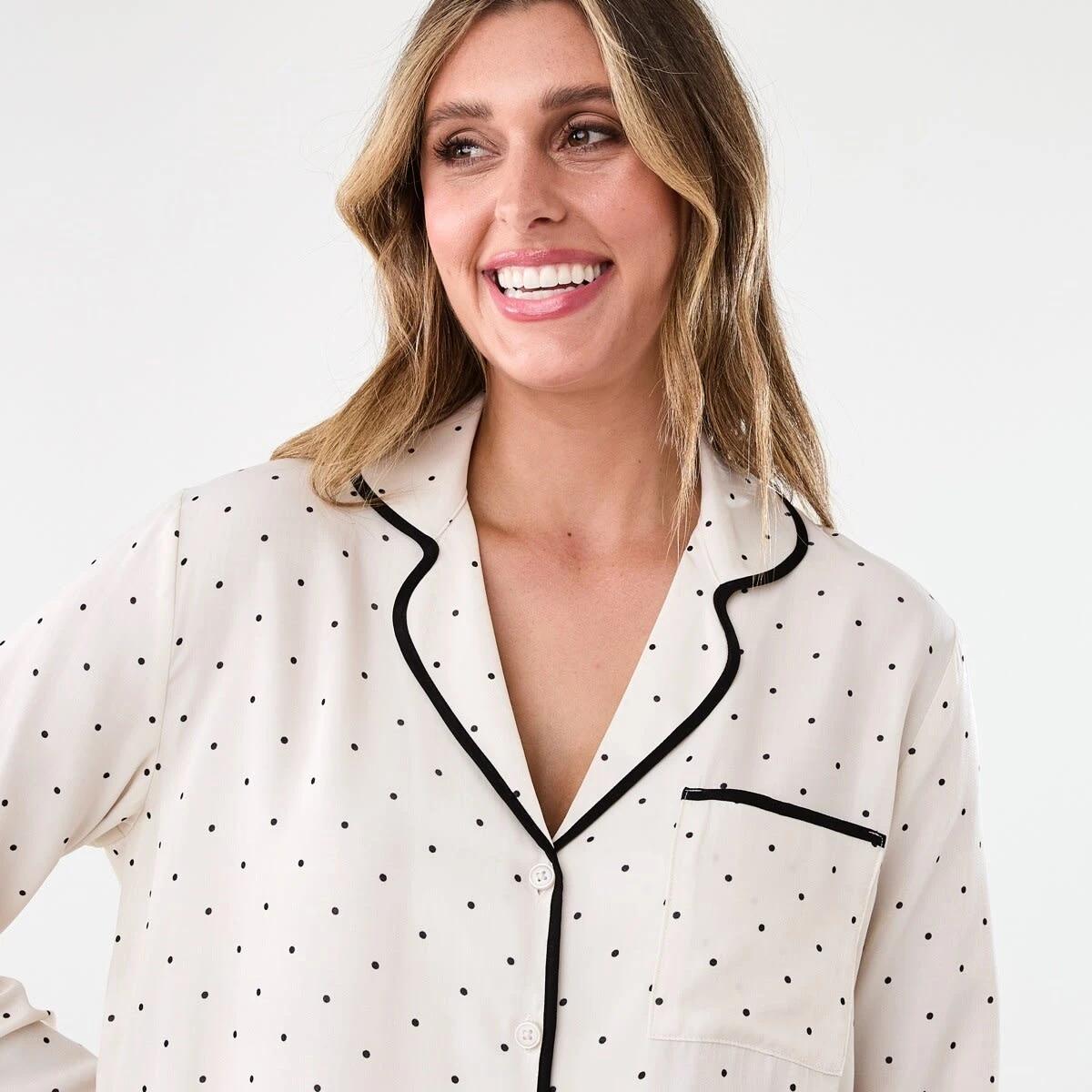 4 Matte Satin Long Sleeve Top and Pants Pyjama Set Pin Spot, 4 of 7