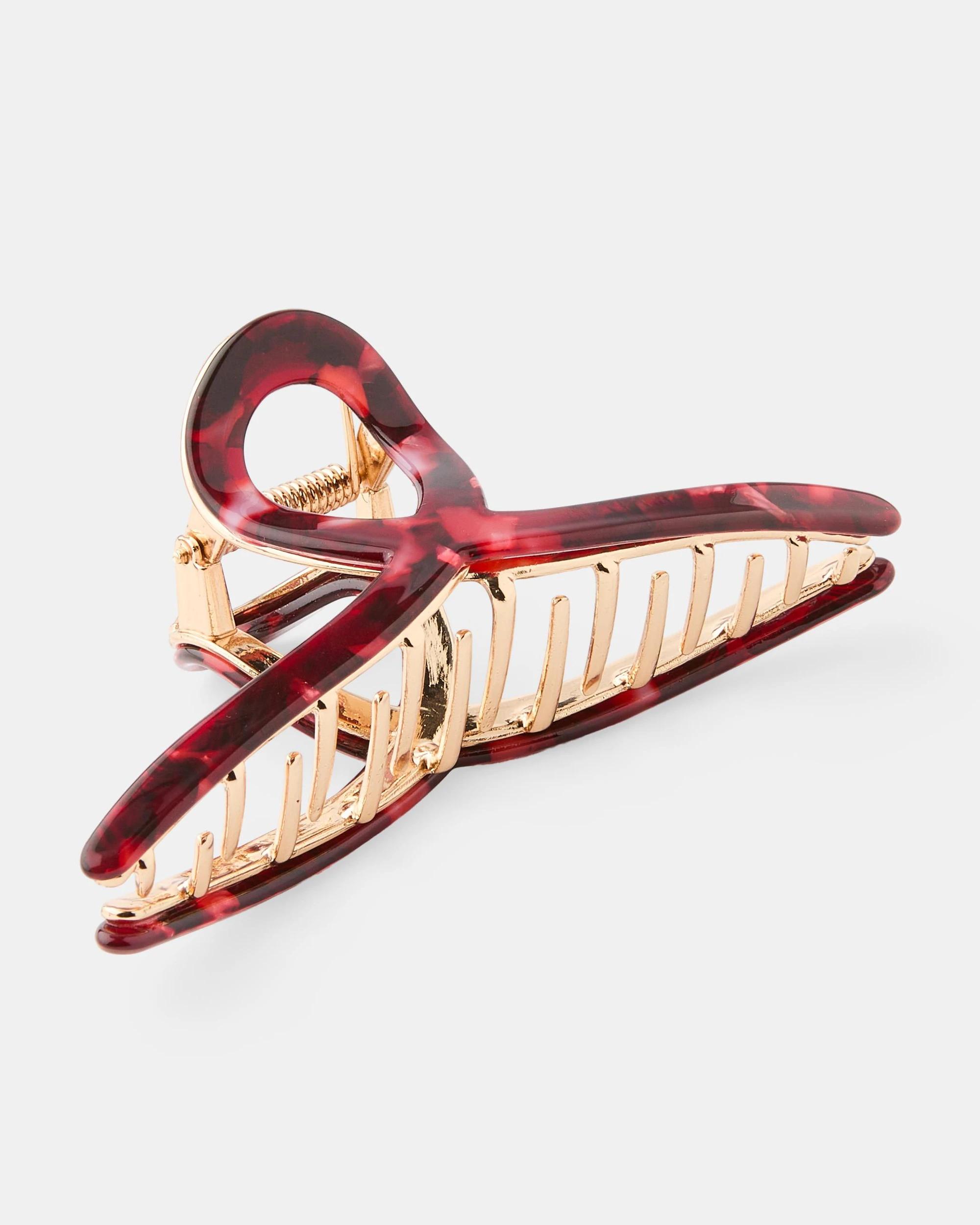 2 Red Loop Metal Resin Claw Hair Clip Red, 2 of 4