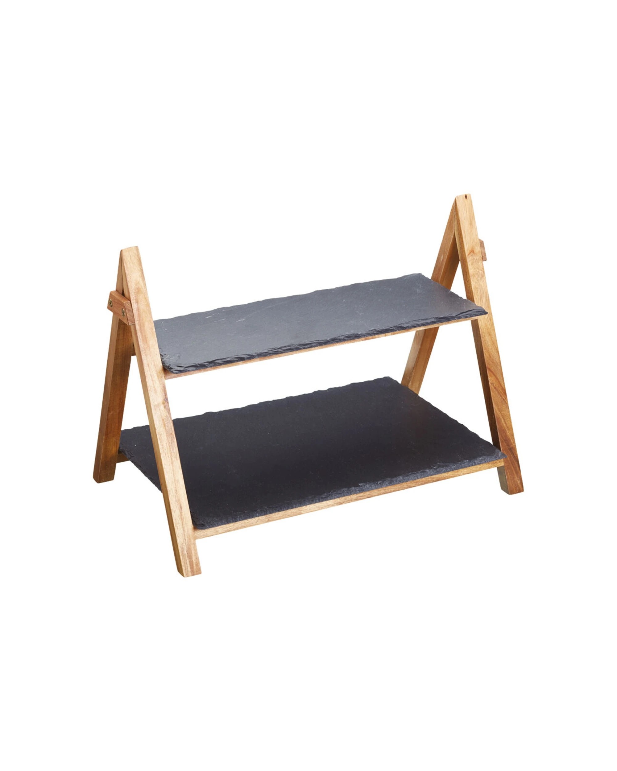 1 Artesa 2 Tier Slate And Wood Food Serving Tray Stand Charcuterie Pastries - Multi, 1 of 3