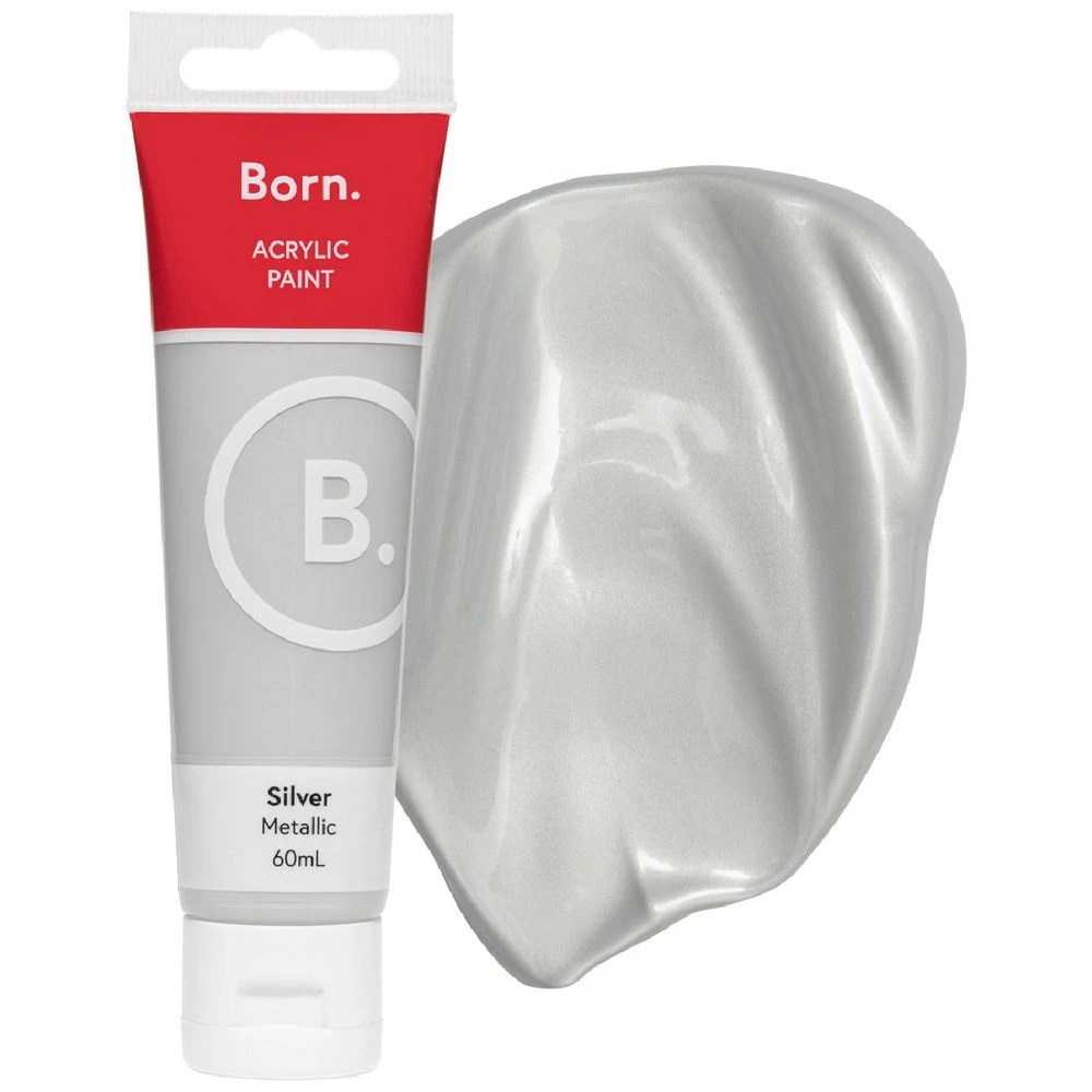1 Born Acrylic Paint 60mL Metallic Silver, 1 of 3