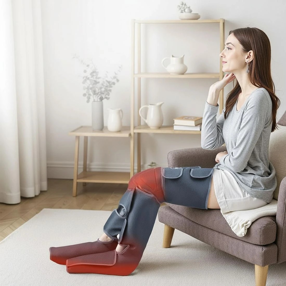 4 Livemor Foot Massager Leg Knee Massager with Air Compression 3 Massage Modes Heating - Black, 4 of 7