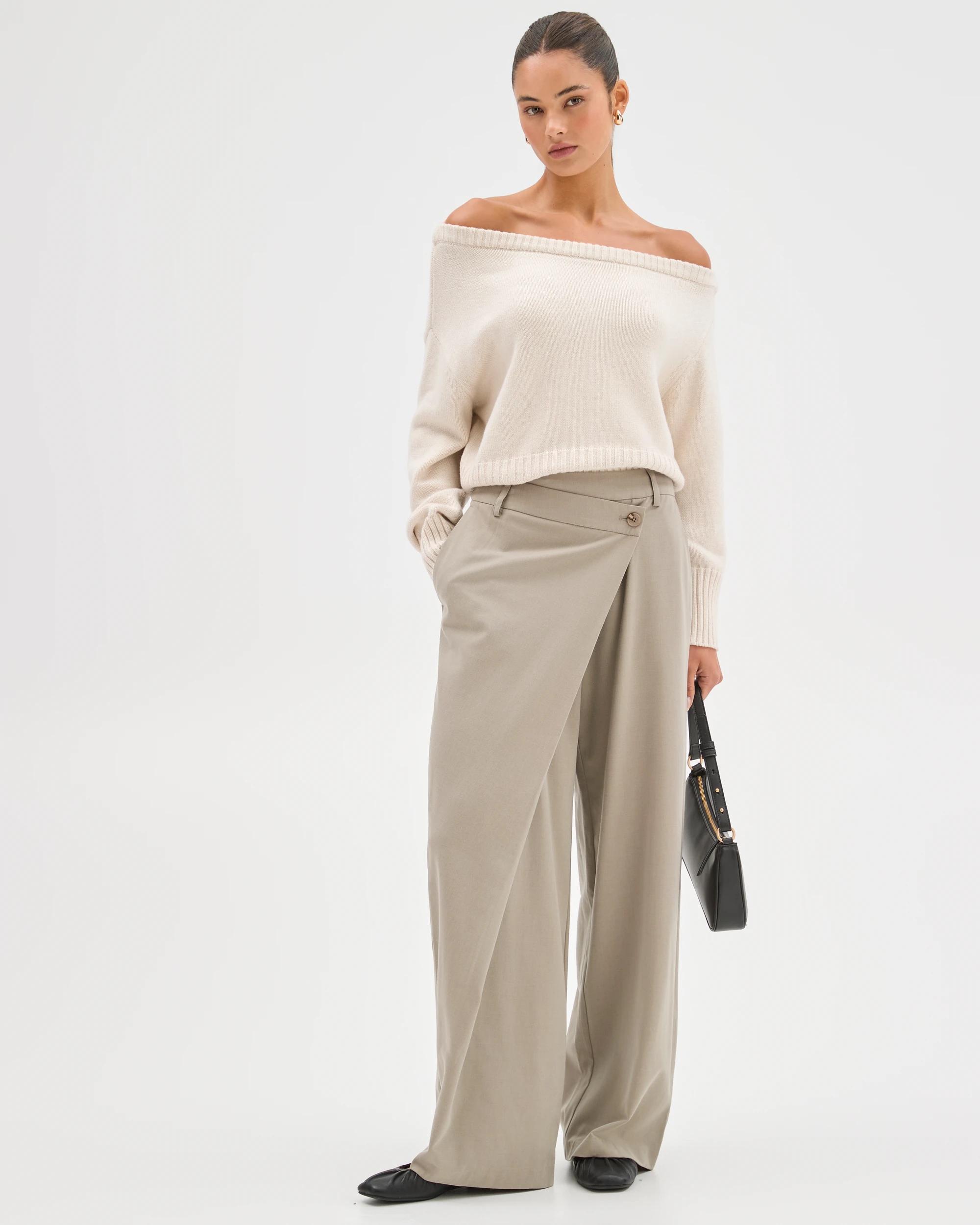 1 Lily Loves Wrap Front Tailored Pants LIGHT KHAKI, 1 of 7