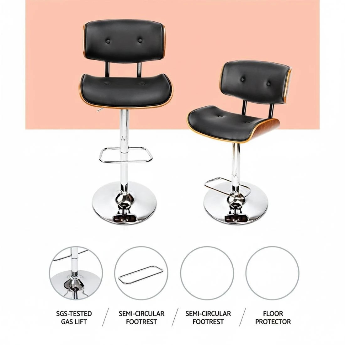 4 Artiss Bar Stools Gas Lift Leather - Black, 4 of 8