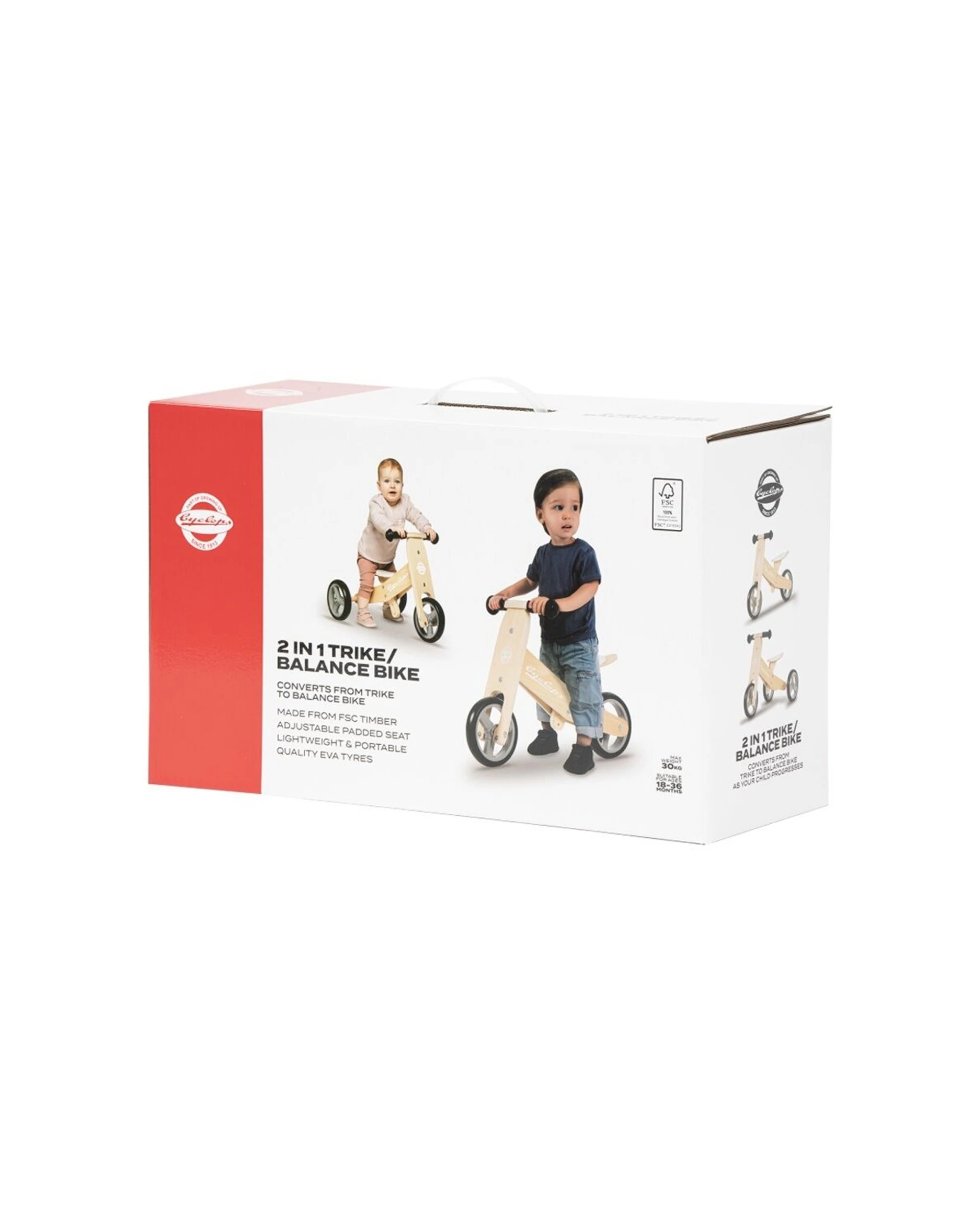 2 Cyclops 2-In-1 Wooden Trike And Balance Bike EVA Tyres Age 18-36 Months - Plain, 2 of 5