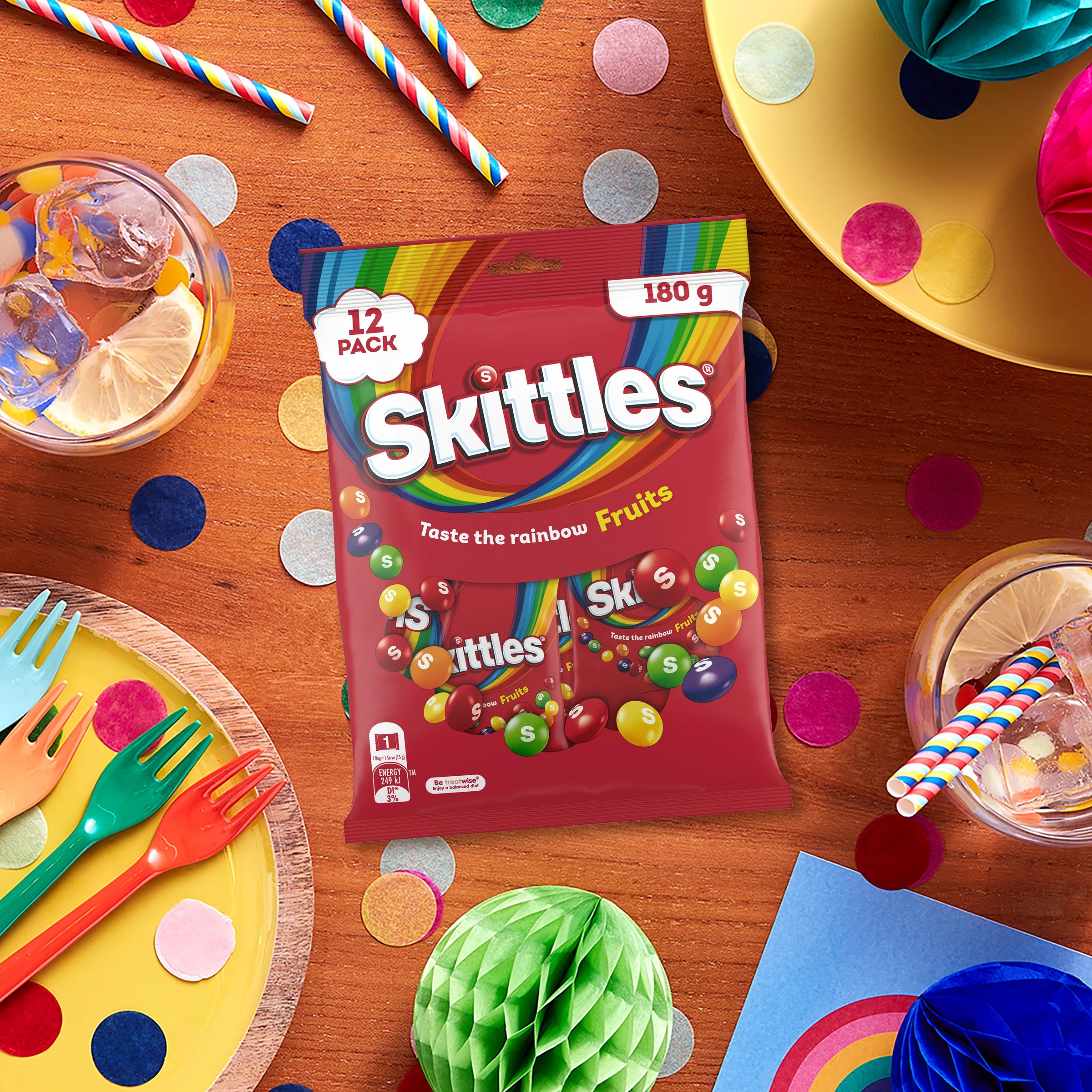 3 12 Pieces Skittles Fruits Chewy Lollies Party Share Bag 180g, 3 of 5