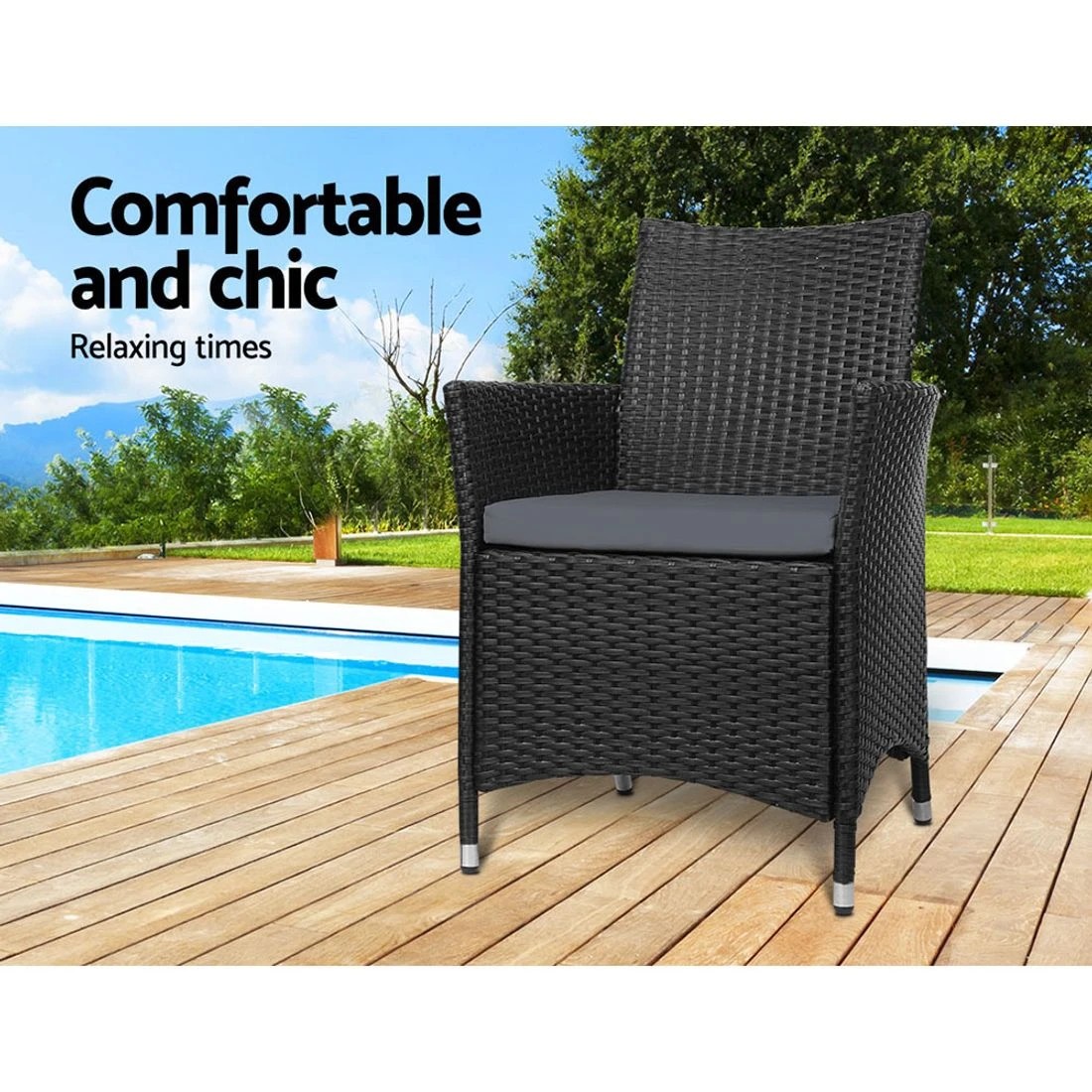 4 Gardeon Outdoor Dining Chairs Patio Furniture Wicker Garden Cushion Idris 2pc Durable Space Saving Modern Decor - Black, 4 of 8