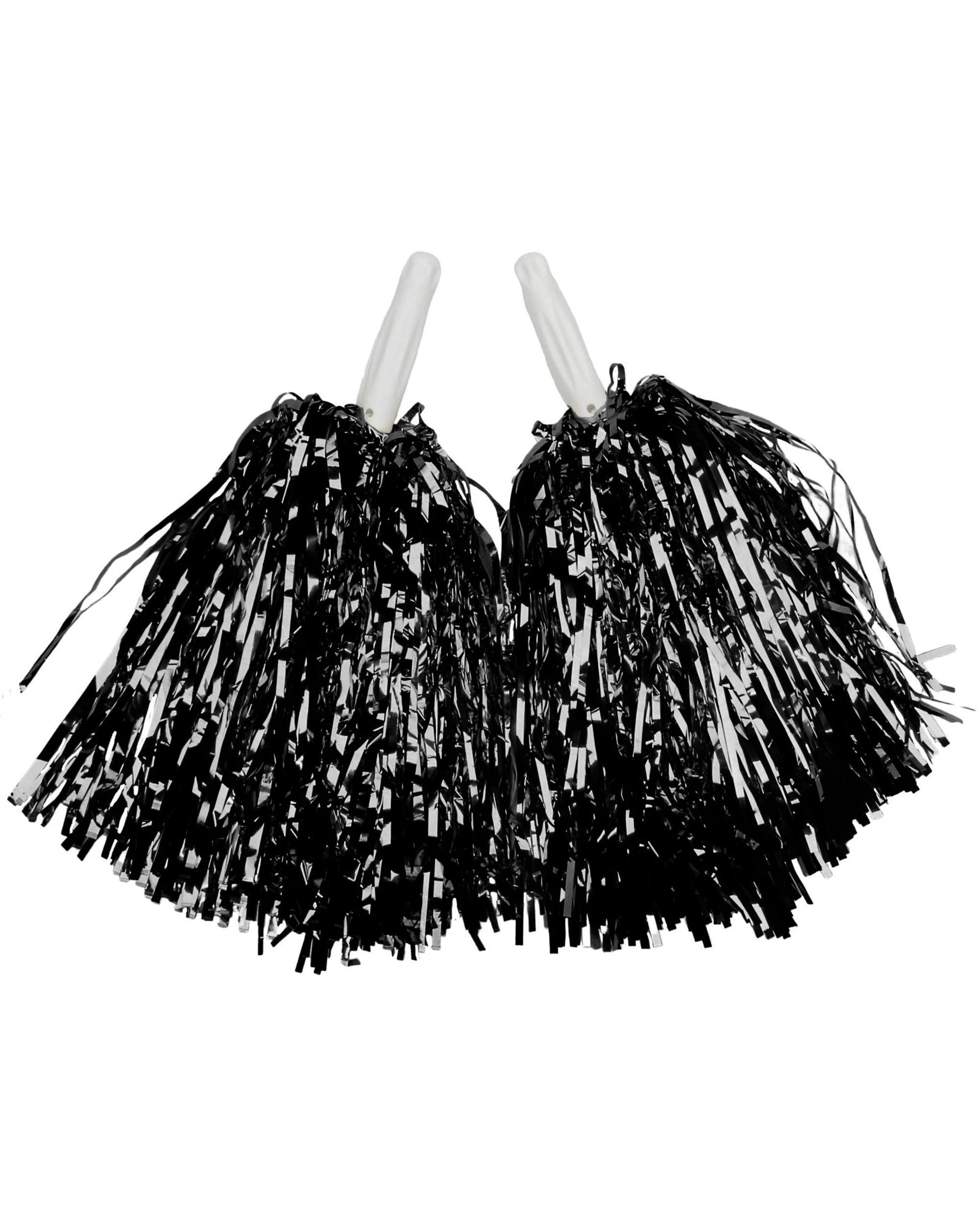 1 Party Planet Metallic Black Foil Pom Poms Set of 2 - Black, 1 of 1
