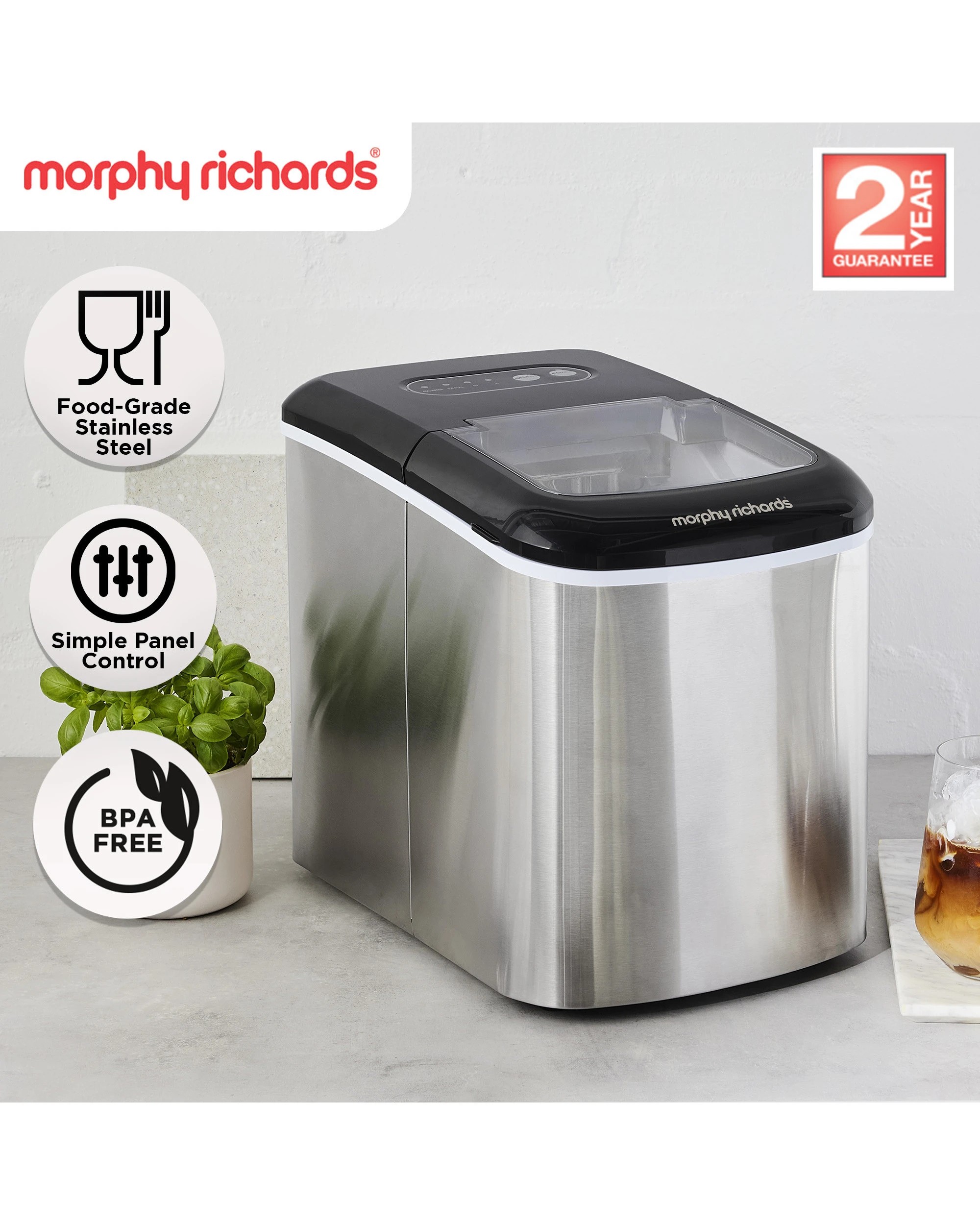 10 Morphy Richards Ice Maker Stainless Steel 15kg Small Large And Cube 2.1l Tank, 10 of 10