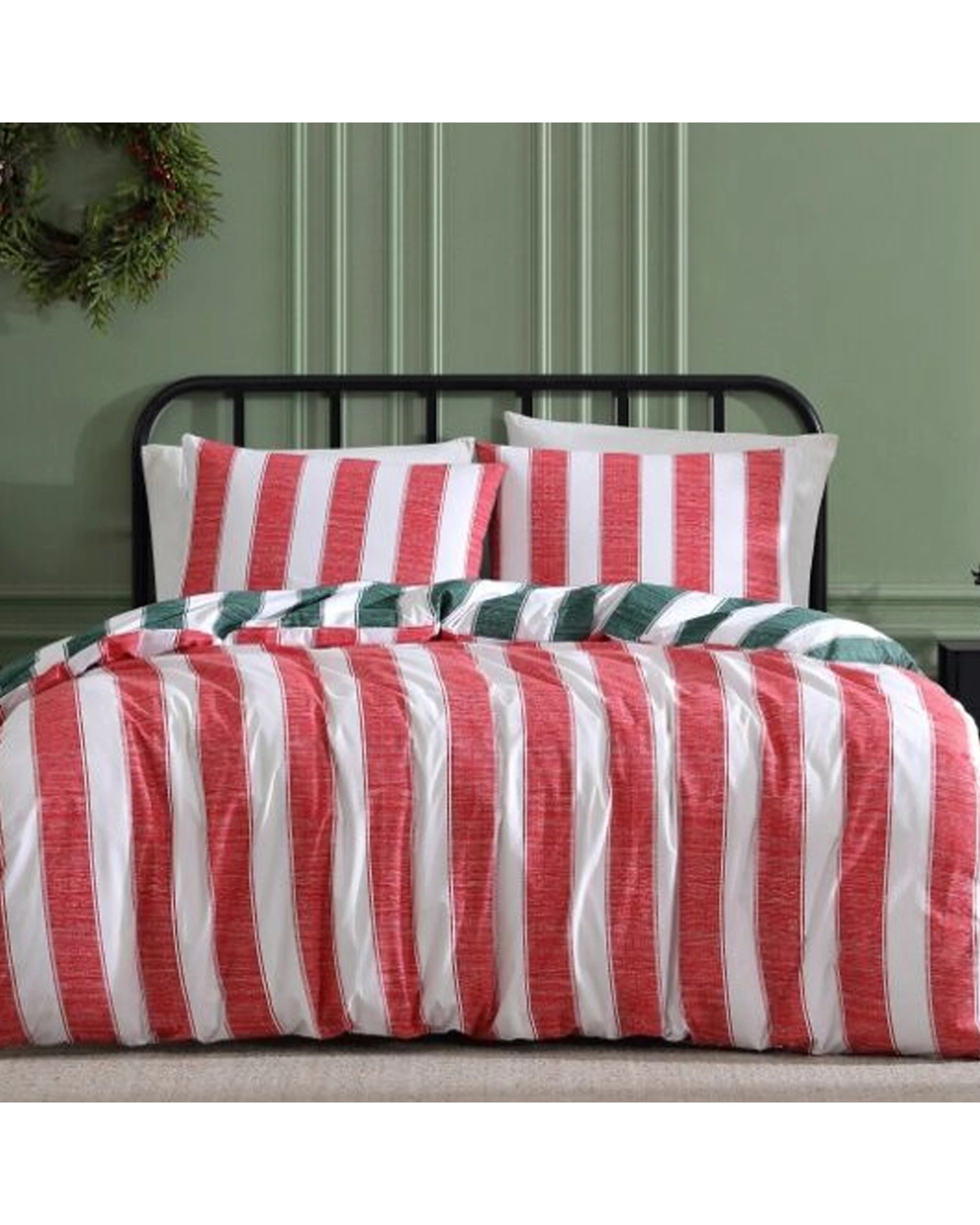 1 Ardor Reversable Candy Stripe Quilt Duvet Cover Set Christmas Double - Multi, 1 of 1