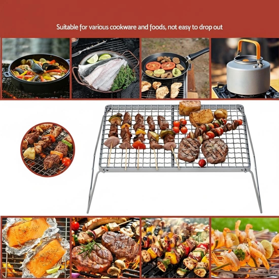 5 Grillz Portable BBQ Grill  Smoker Foldable Camping Outdoor - Silver, 5 of 6