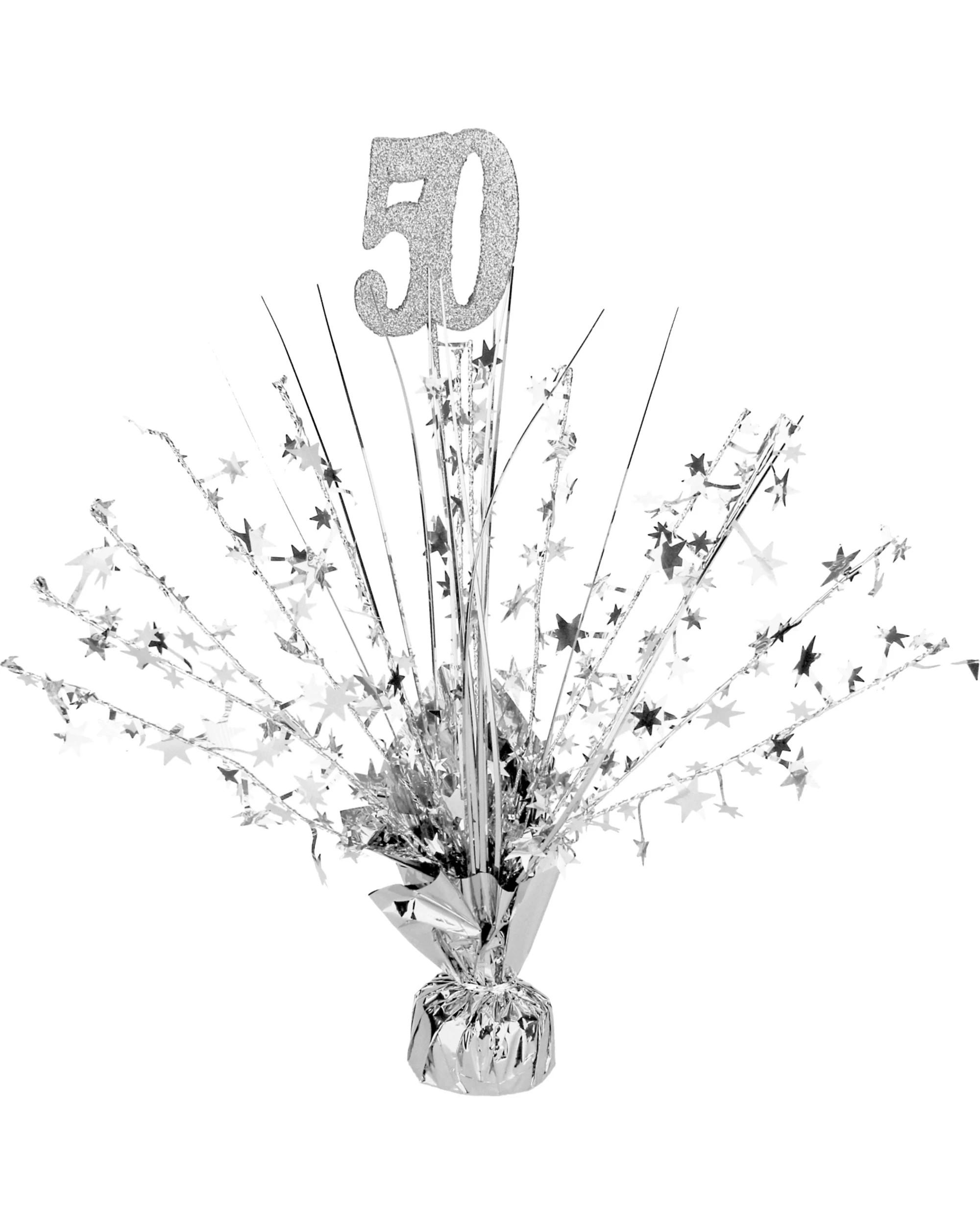1 Party Maker 50th Birthday Foil Spray Centrepiece - Silver, 1 of 1