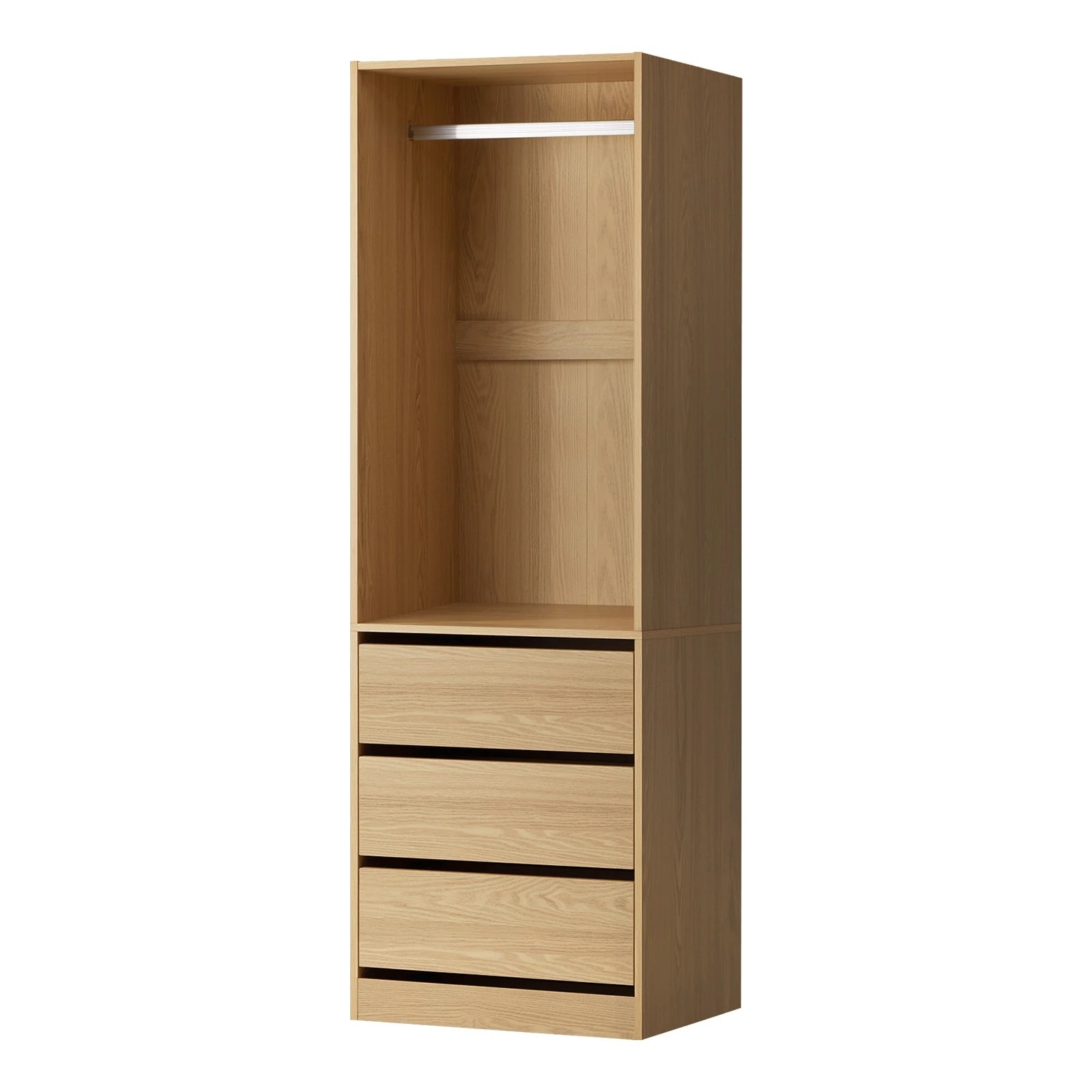 1 Oikiture Wardrobe Clothes Storage Organizer 3 Drawers Hanging Rail
 - Natural, 1 of 10