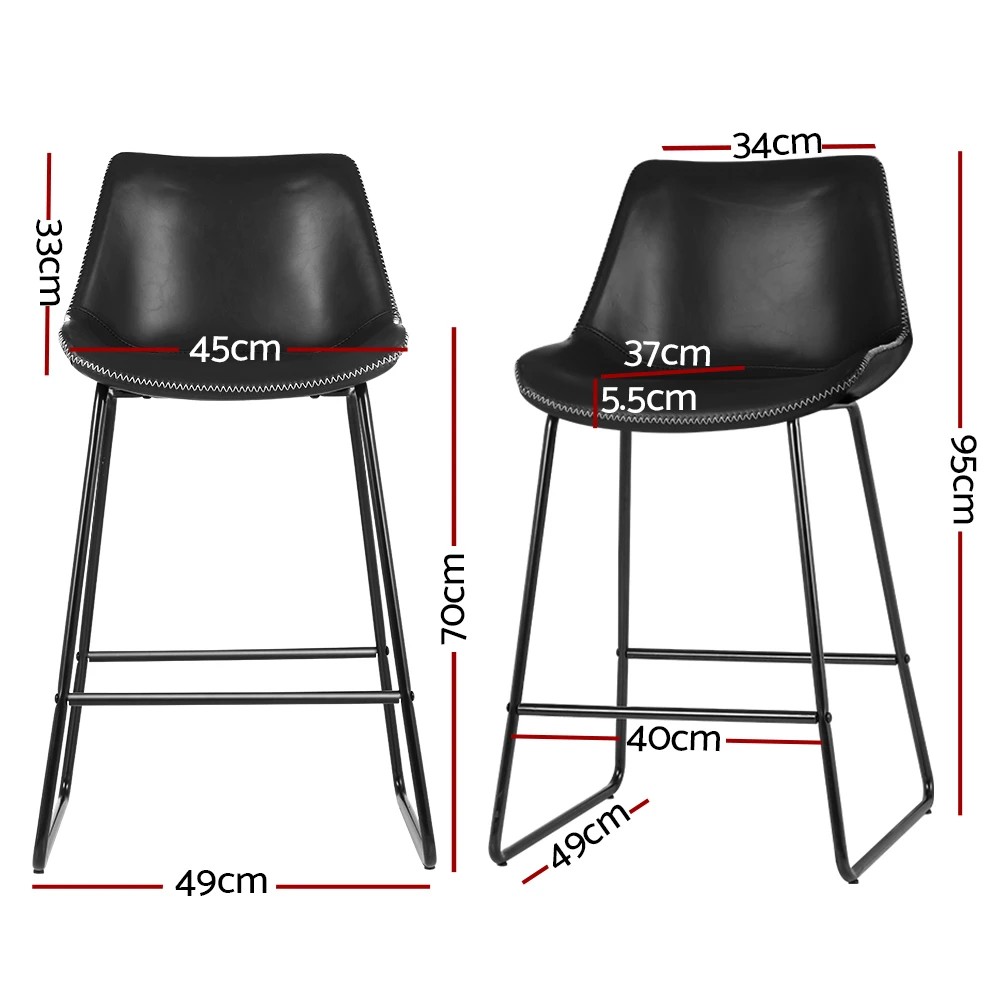 2 Artiss 2x Bar Stools Leather Padded Metal Legs - Black, 2 of 5