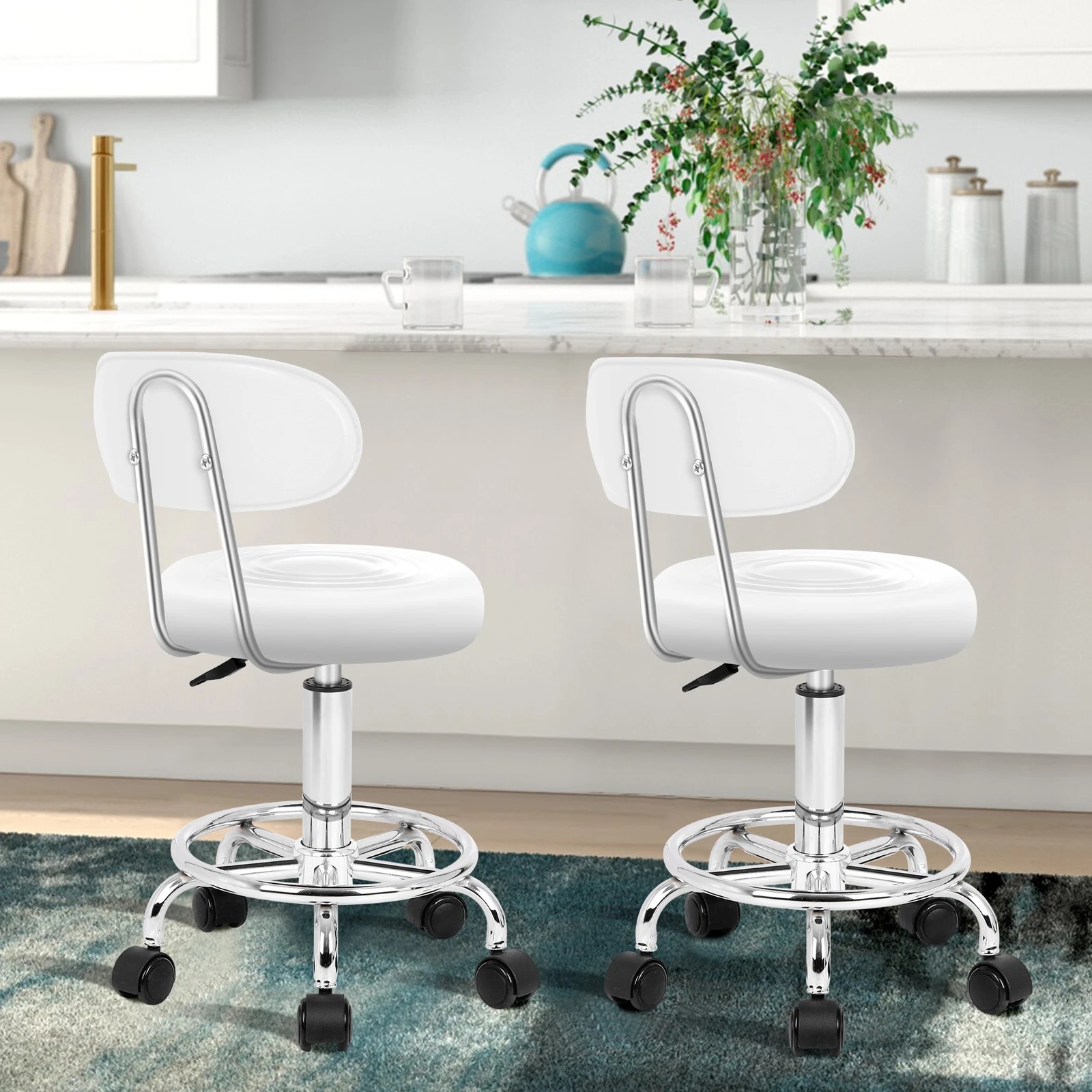 4 Alfordson 2x Salon Stool Backrest Swivel Barber Hair Dress Chair Declan - White, 4 of 10
