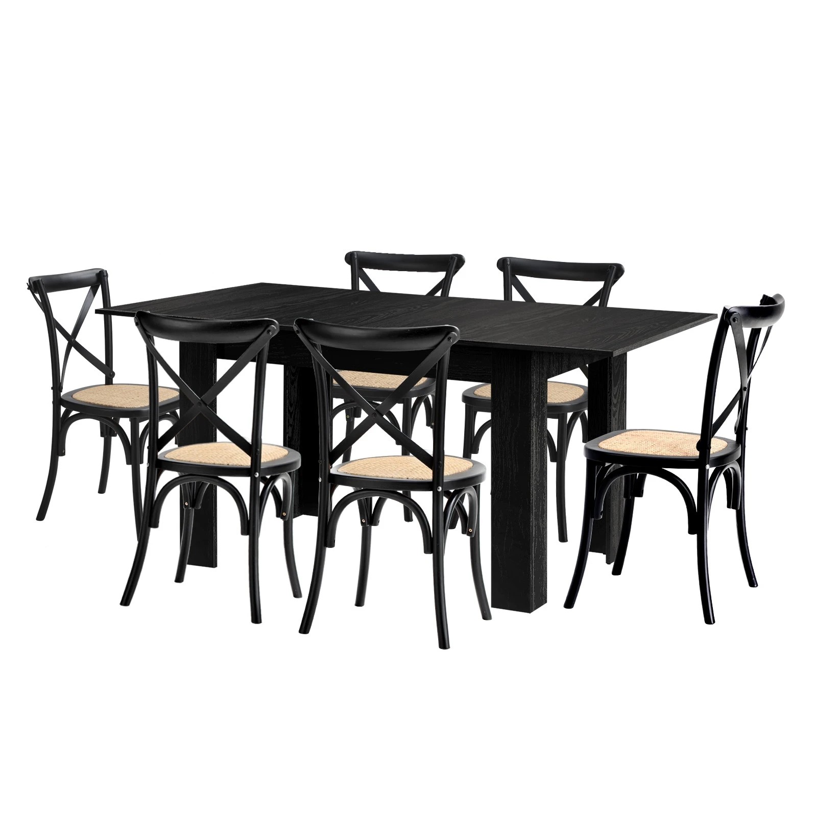 1 Oikiture 160cm Extendable Dining Table with 6PCS Dining Chairs Geometric - Black, 1 of 9