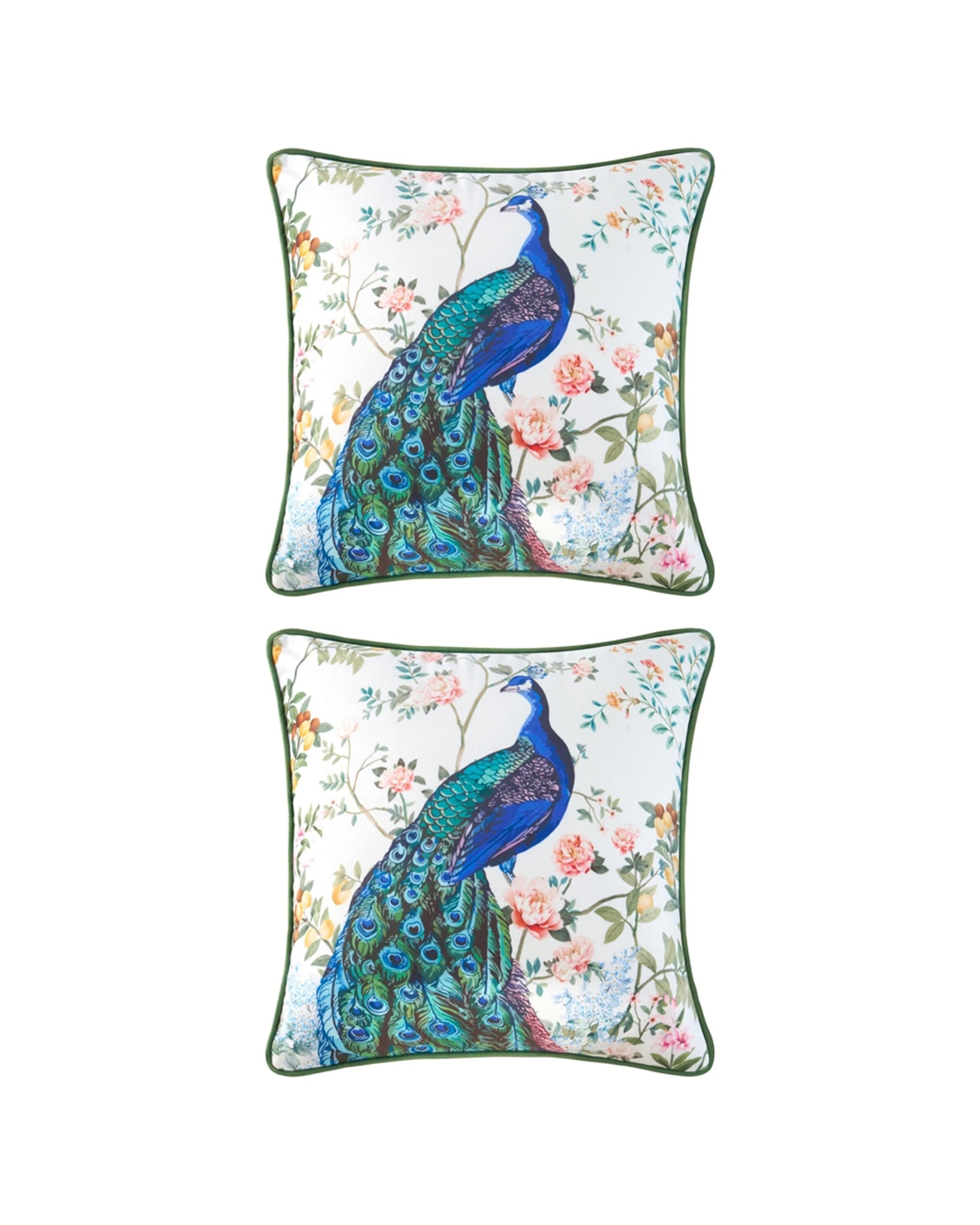 1 Bianca 2PK Priya Square Velvet Peacock Floral Decor Cushion 43x43cm Plush - Multi, 1 of 1