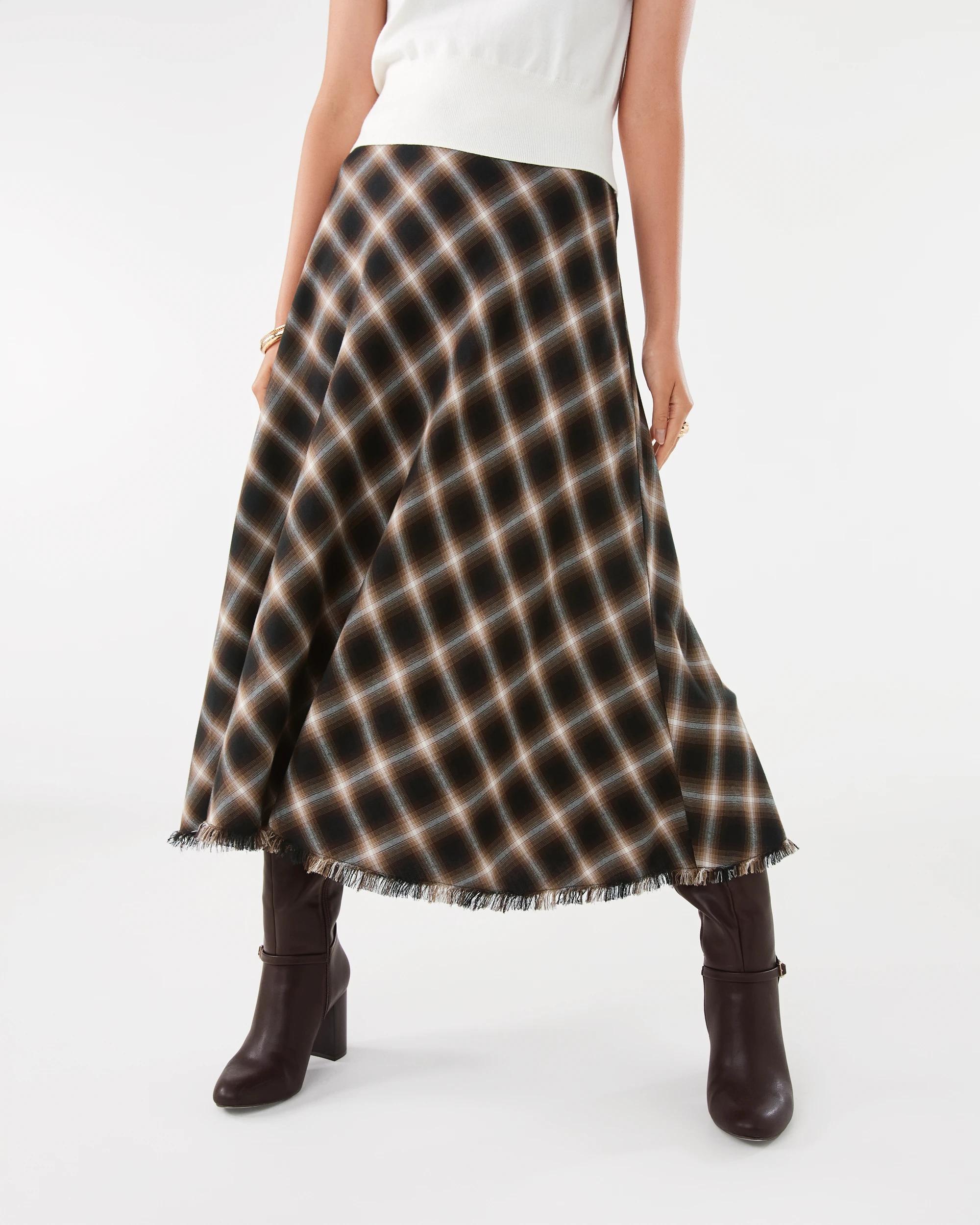 1 Asymmetrical Flannel Skirt Brwn Check, 1 of 6