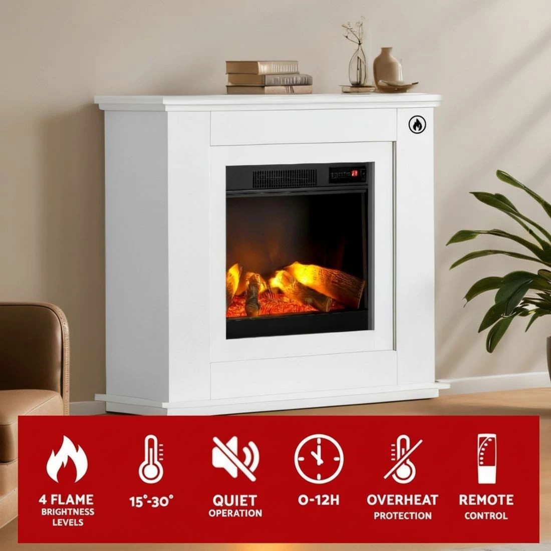 6 Devanti Electric Fireplace Fire Heater 2000W - White, 6 of 8
